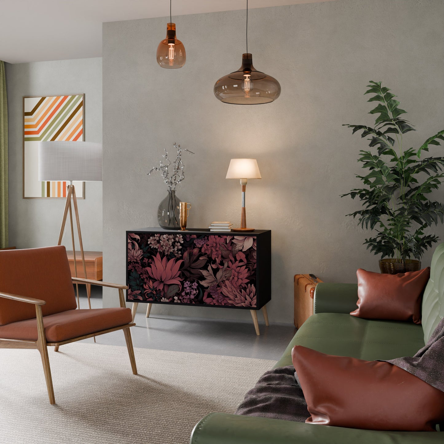 Credenza a 2 ante FLORAL WHISPER in finitura nera