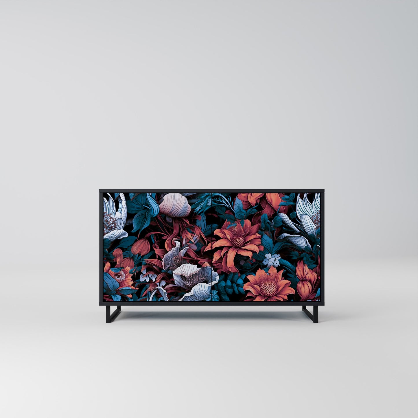 Credenza ETHEREAL BLOSSOMS a 2 ante in finitura nera