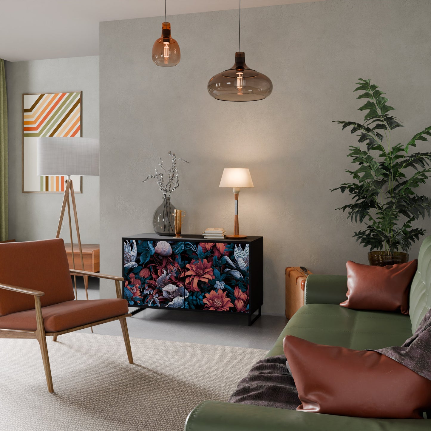 Credenza ETHEREAL BLOSSOMS a 2 ante in finitura nera