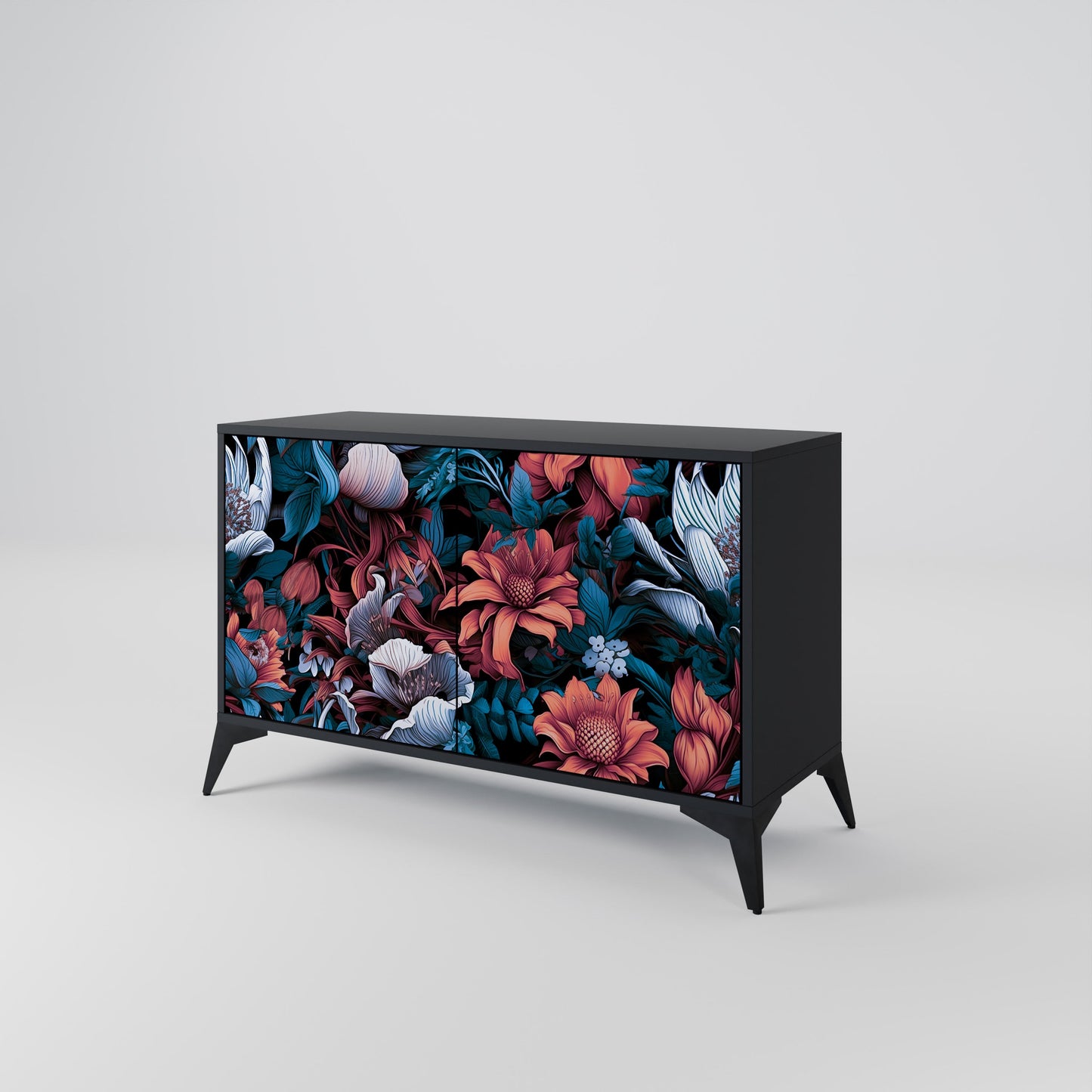 Credenza ETHEREAL BLOSSOMS a 2 ante in finitura nera
