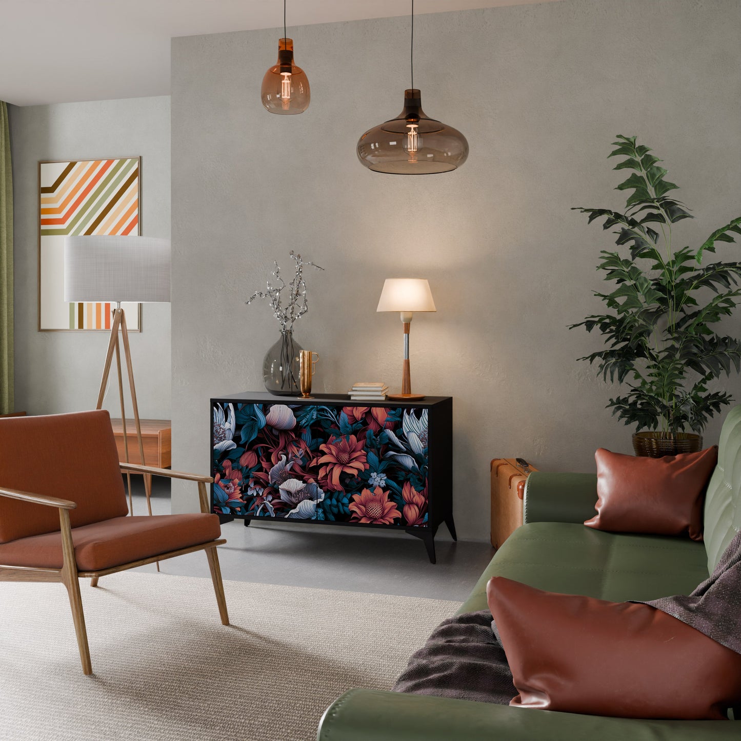 Credenza ETHEREAL BLOSSOMS a 2 ante in finitura nera