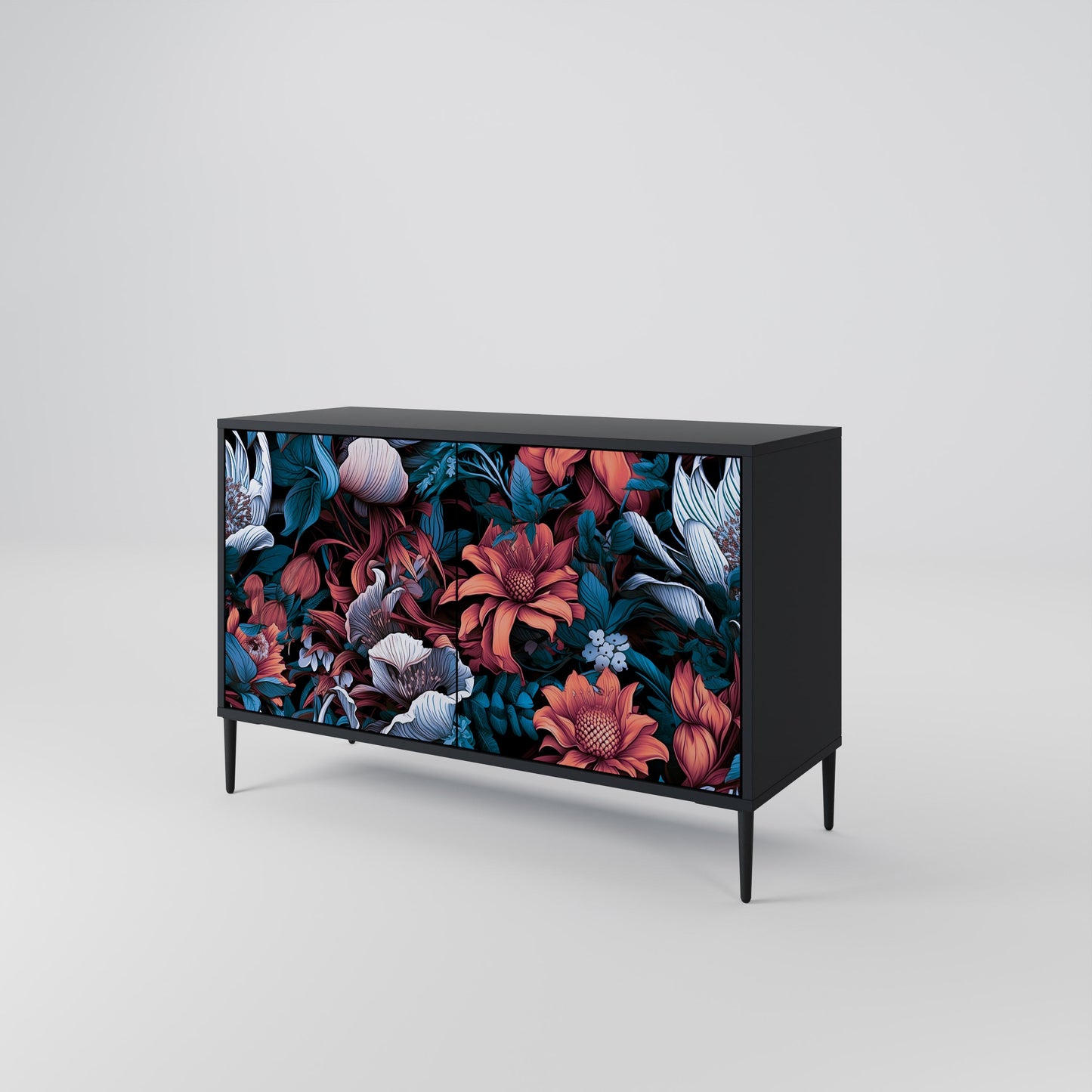 Credenza ETHEREAL BLOSSOMS a 2 ante in finitura nera