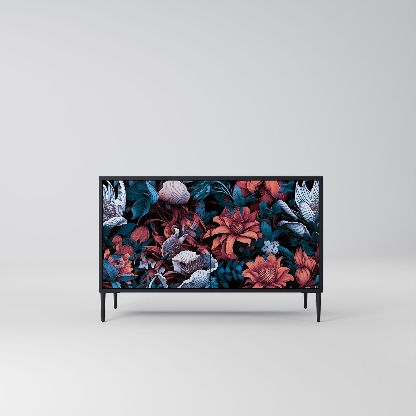 Credenza ETHEREAL BLOSSOMS a 2 ante in finitura nera