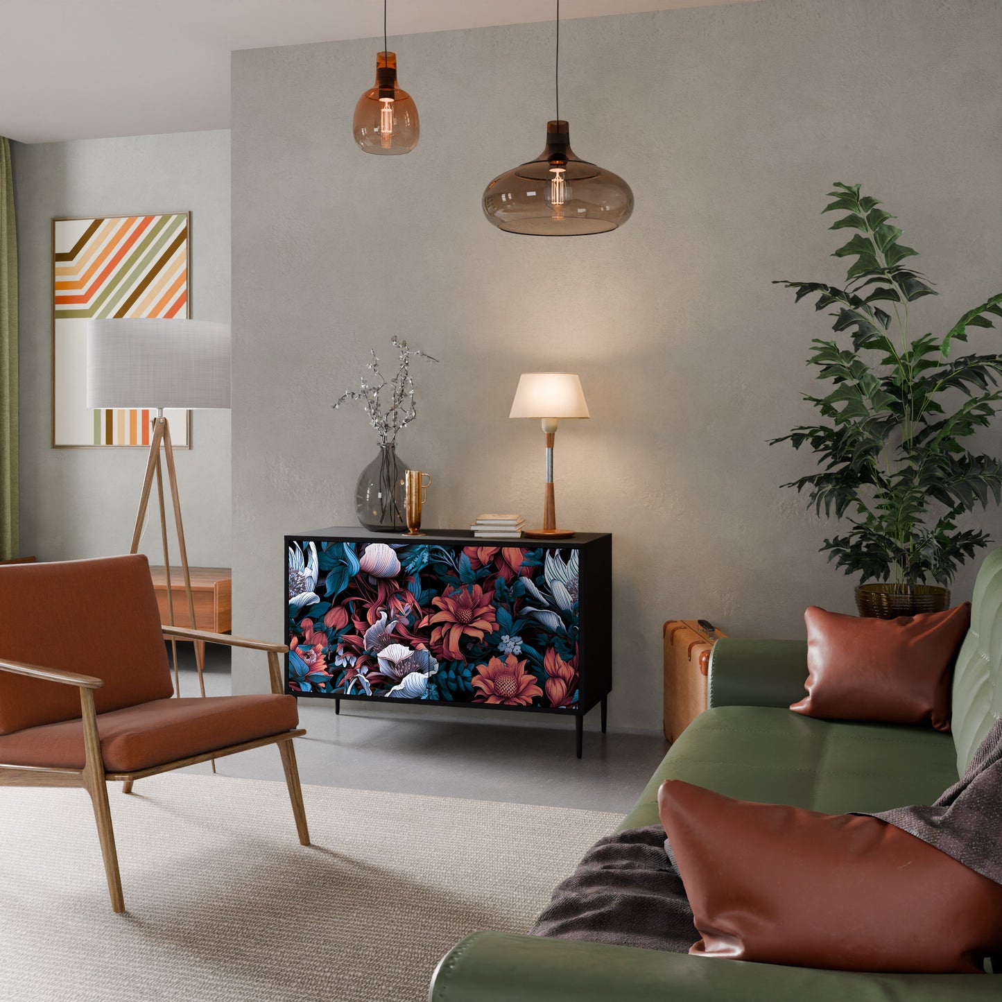 Credenza ETHEREAL BLOSSOMS a 2 ante in finitura nera