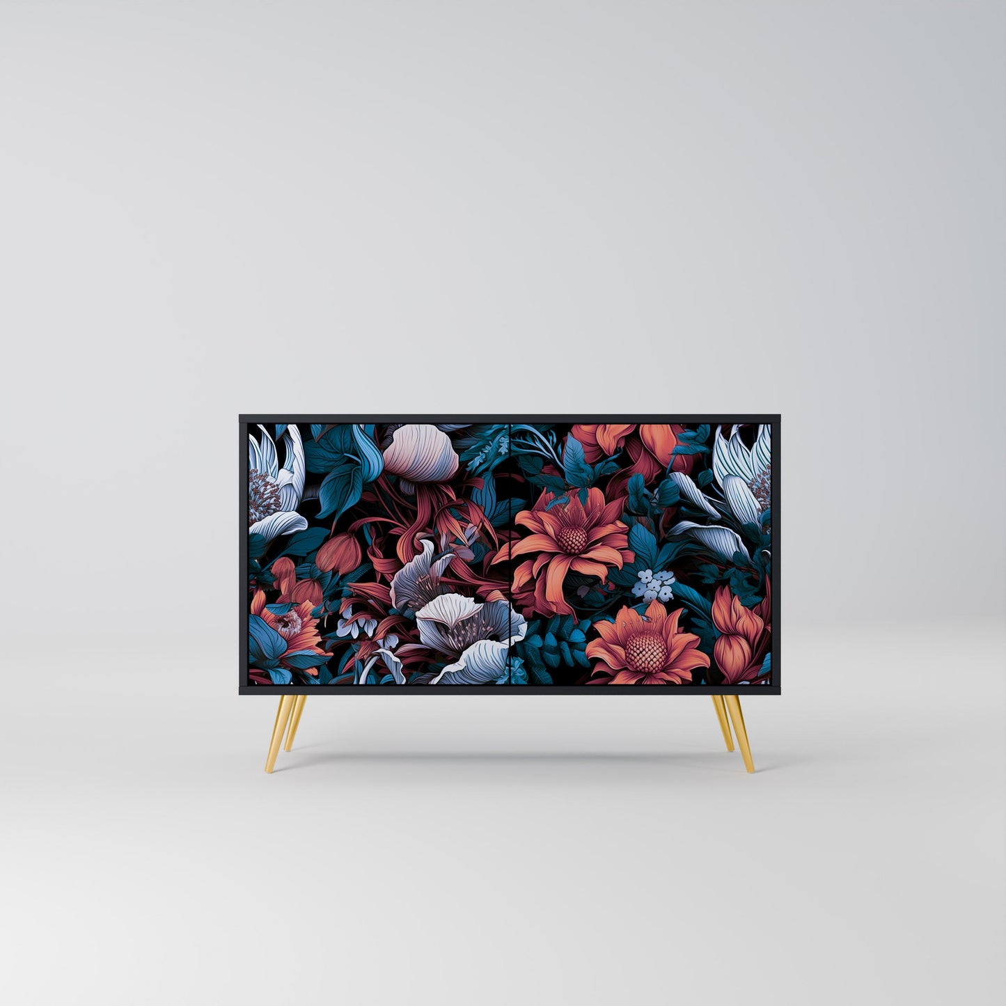 Credenza ETHEREAL BLOSSOMS a 2 ante in finitura nera
