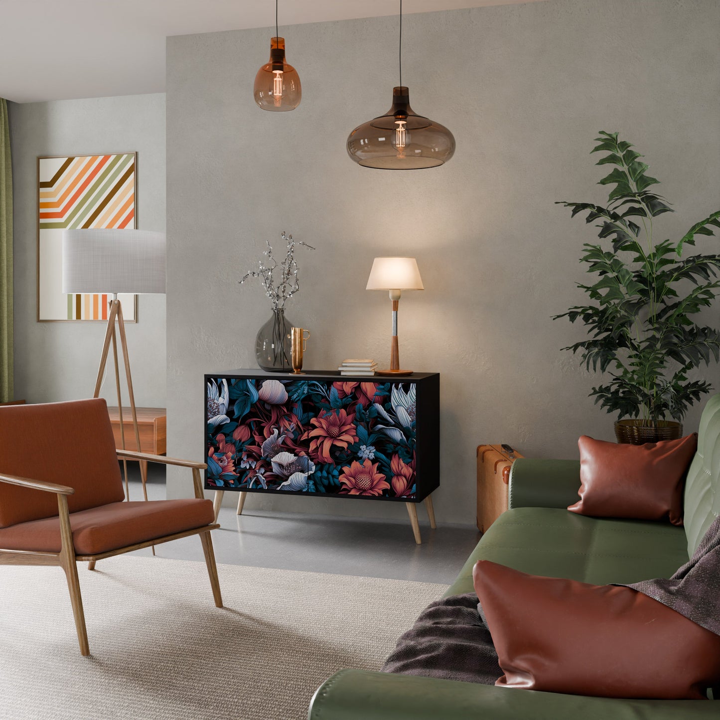 Credenza ETHEREAL BLOSSOMS a 2 ante in finitura nera
