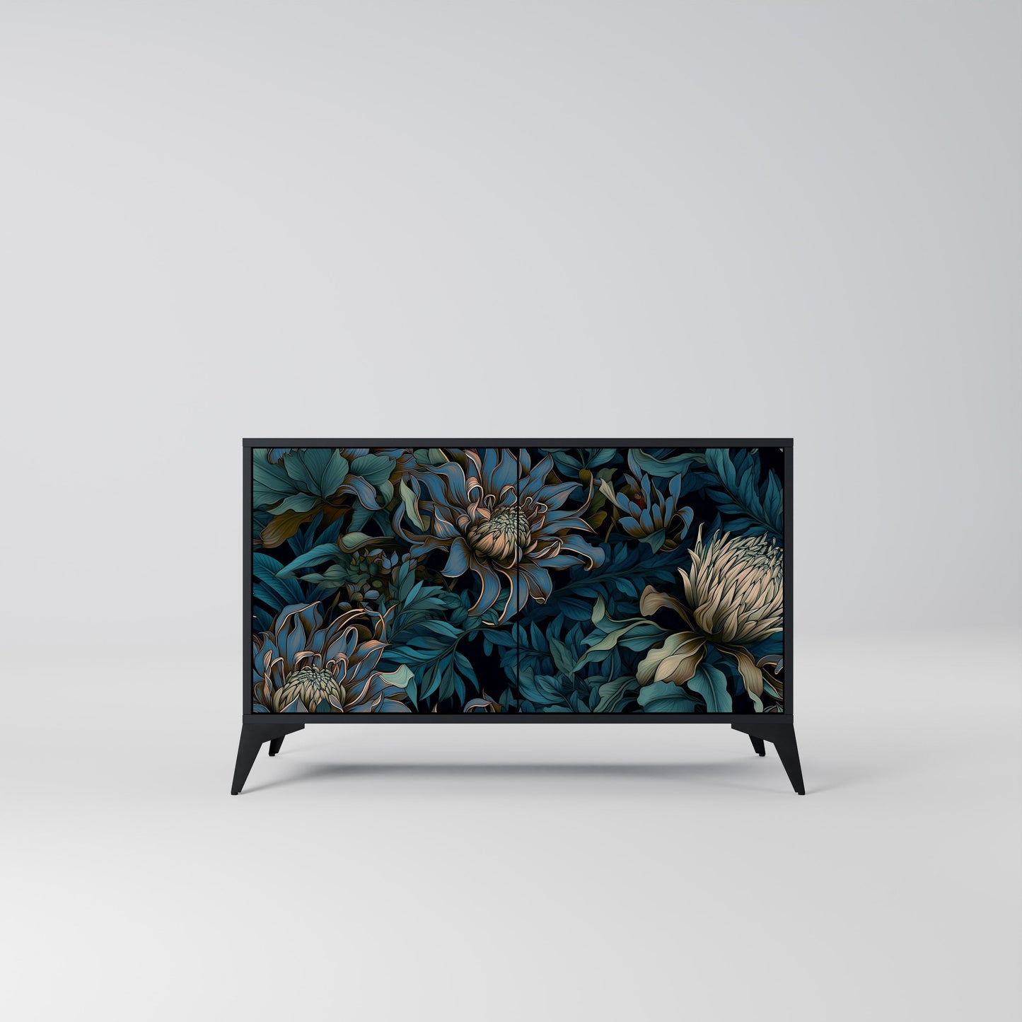 TWILIGHT BLOOM 2-Door Sideboard in Black Finish