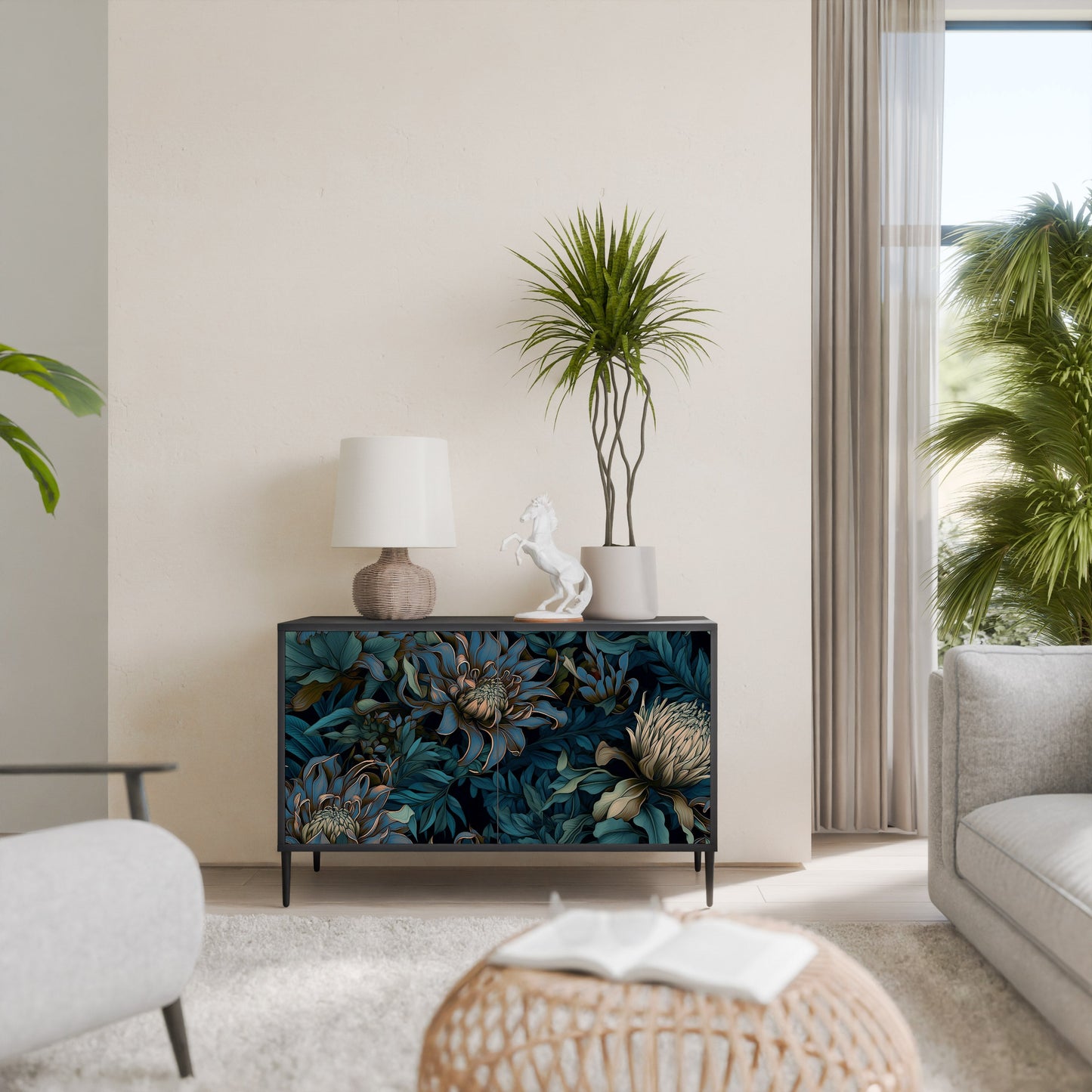 TWILIGHT BLOOM 2-Door Sideboard in Black Finish