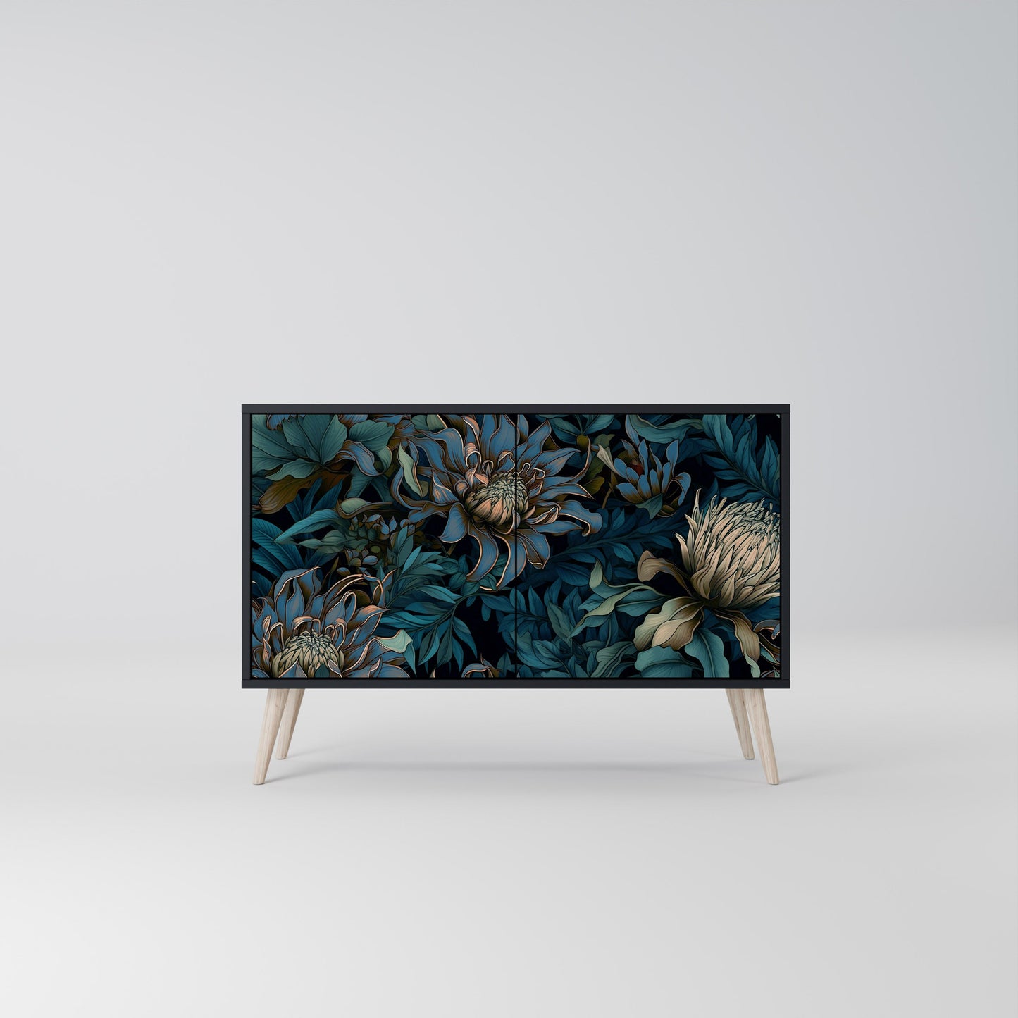 TWILIGHT BLOOM 2-Door Sideboard in Black Finish