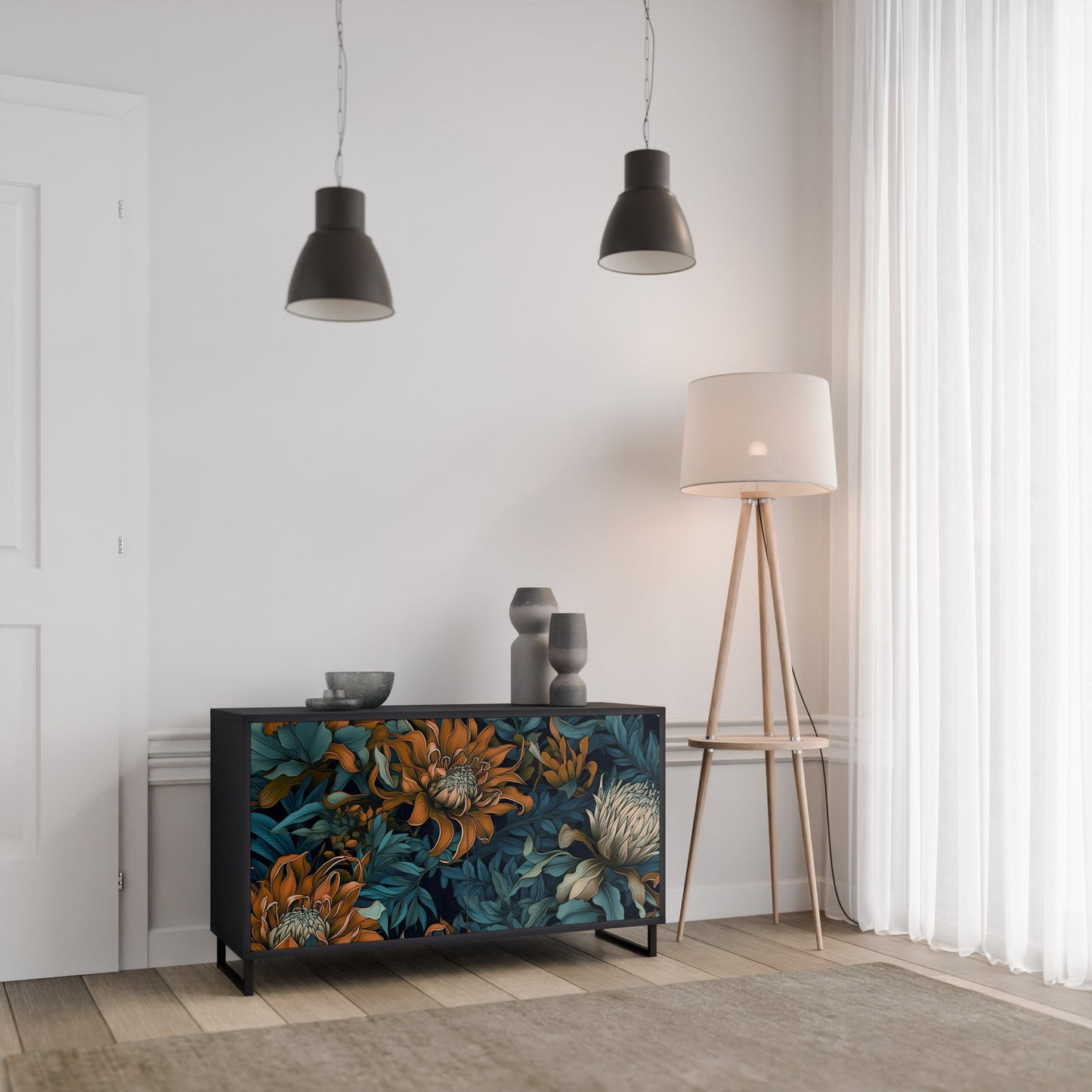 Credenza a 2 ante MORNING BLOOM in finitura nera
