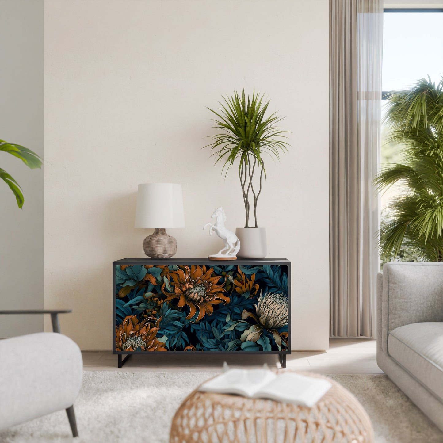 Credenza a 2 ante MORNING BLOOM in finitura nera