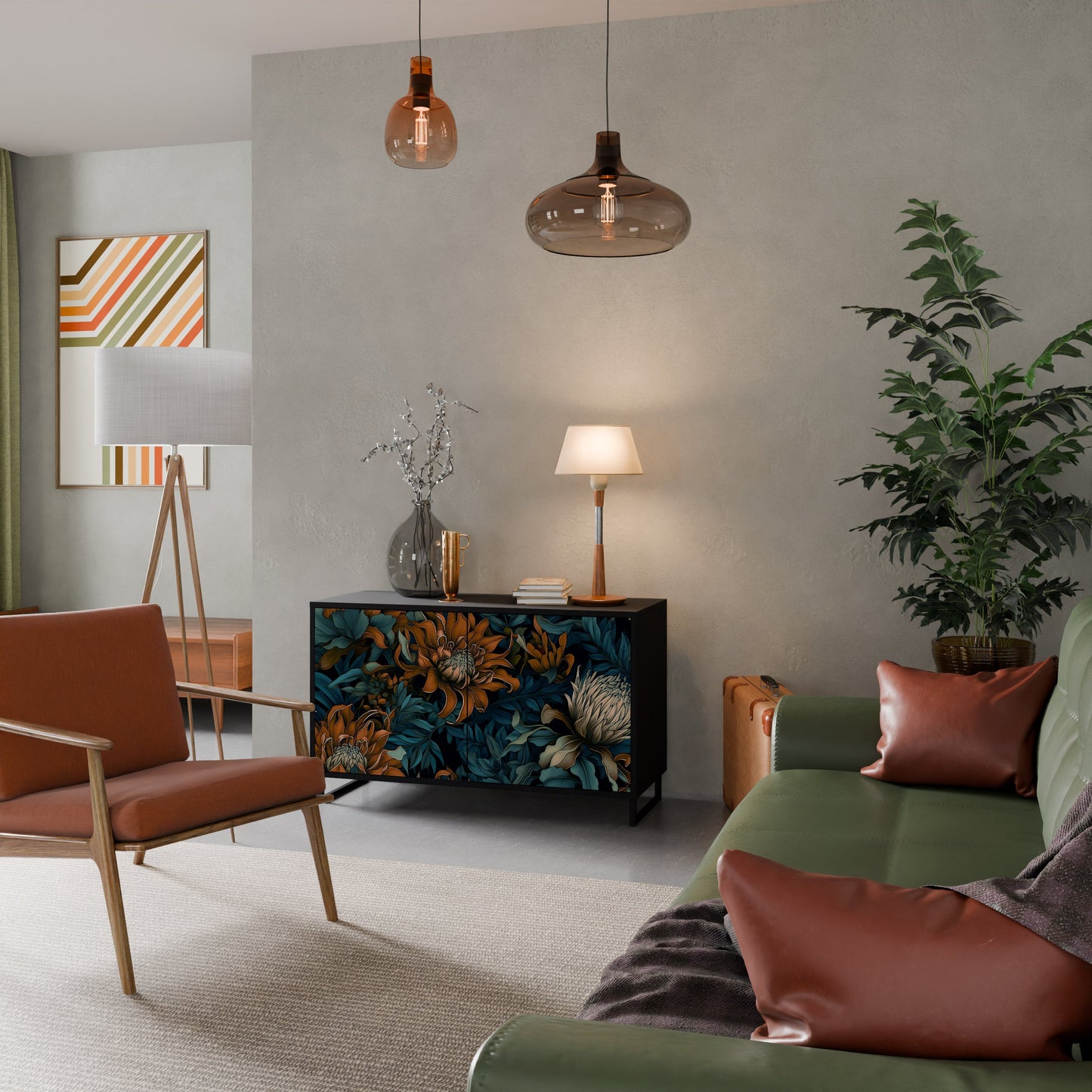 Credenza a 2 ante MORNING BLOOM in finitura nera