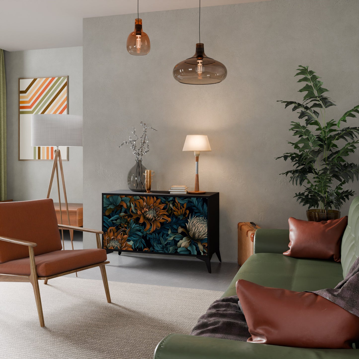 Credenza a 2 ante MORNING BLOOM in finitura nera