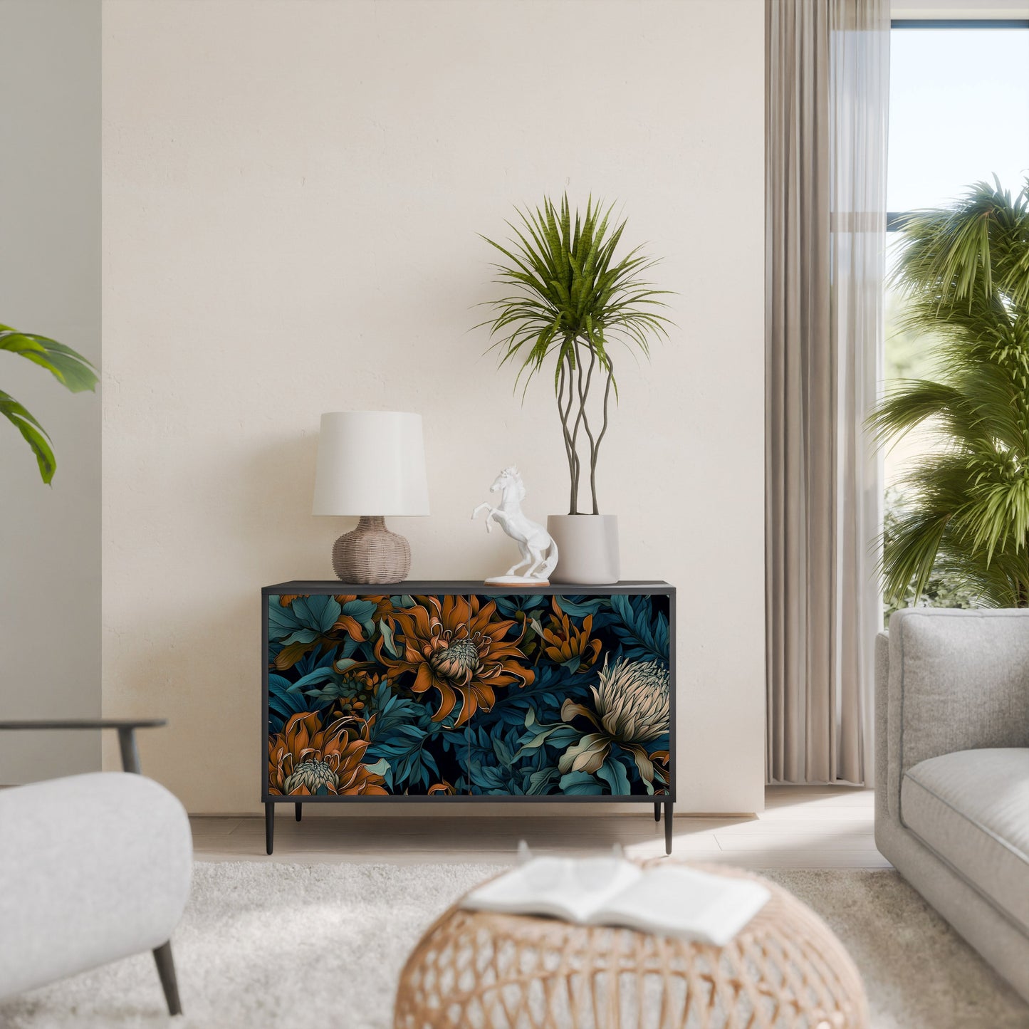 Credenza a 2 ante MORNING BLOOM in finitura nera