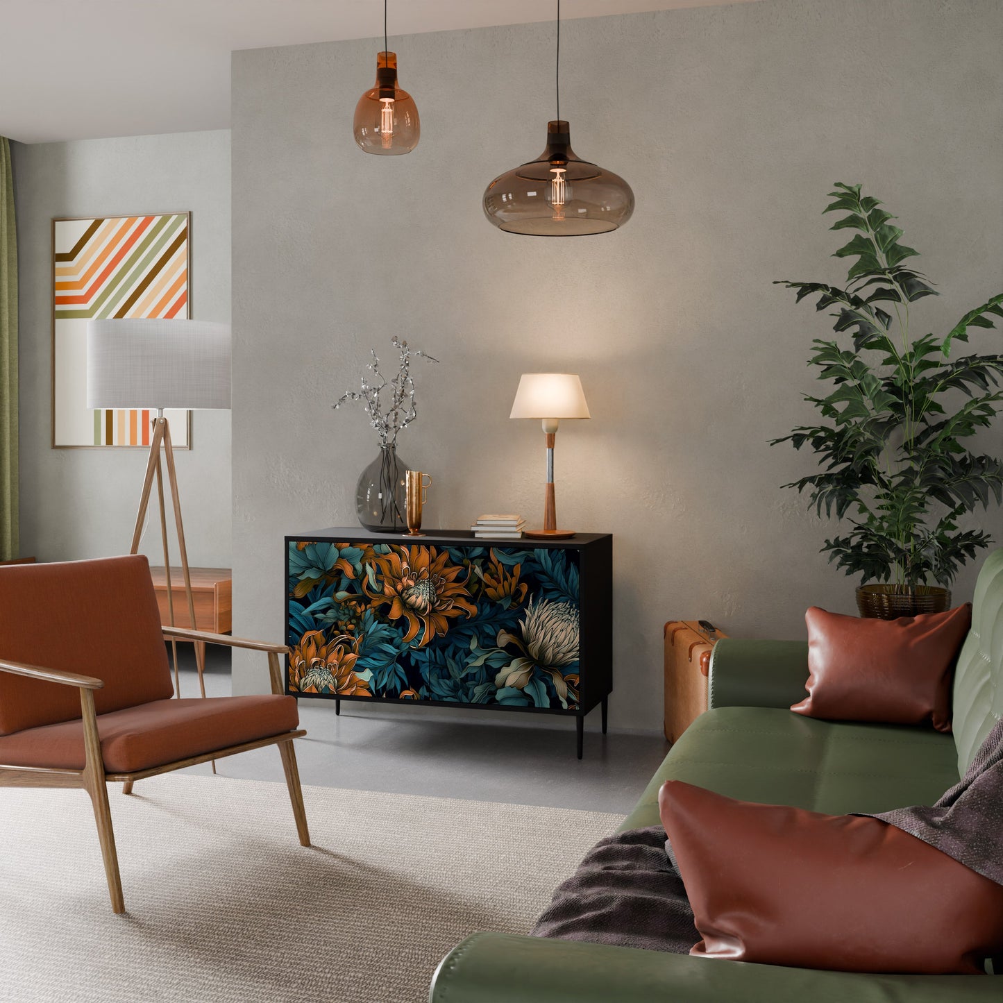 Credenza a 2 ante MORNING BLOOM in finitura nera