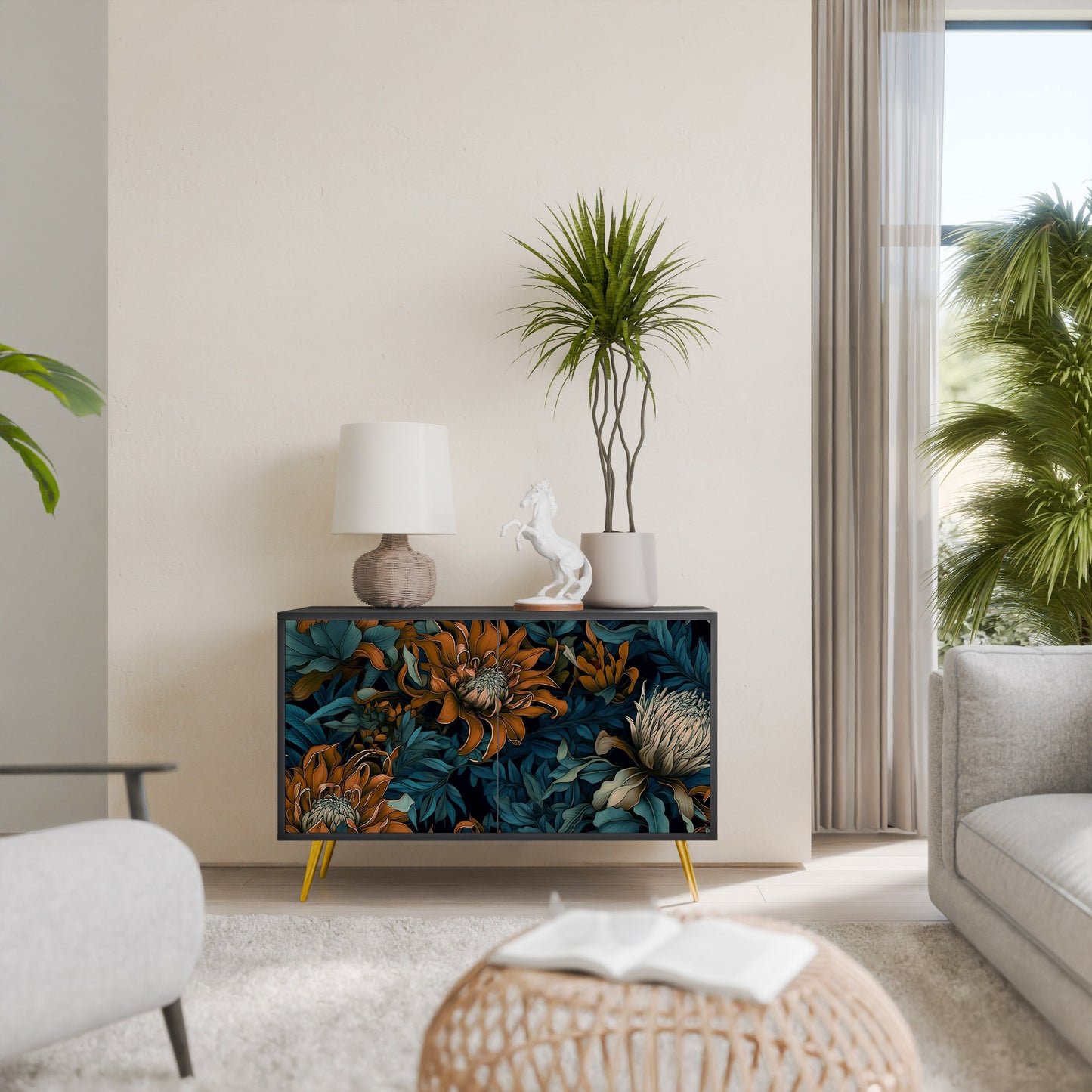 Credenza a 2 ante MORNING BLOOM in finitura nera