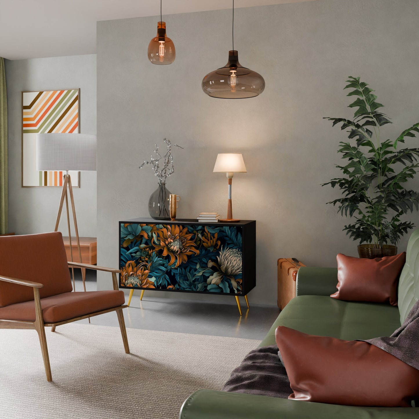 Credenza a 2 ante MORNING BLOOM in finitura nera