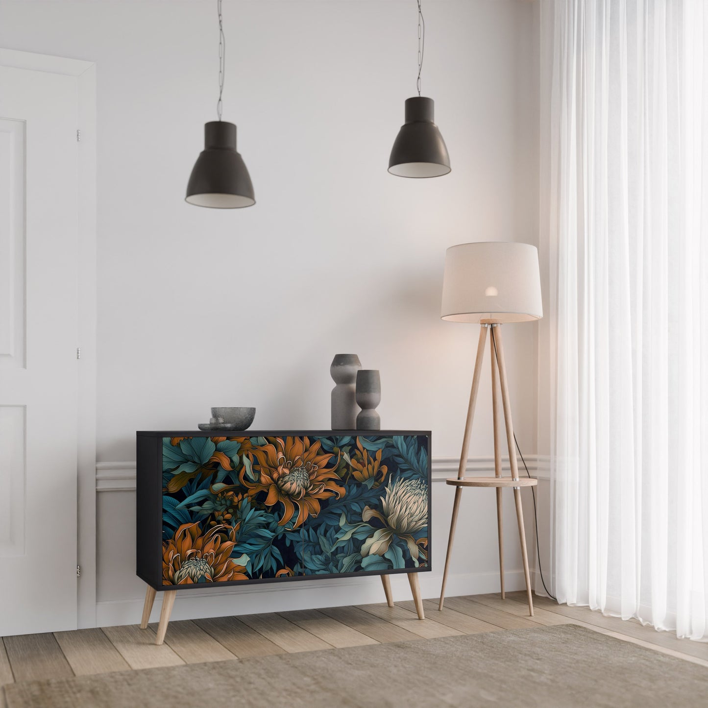 Credenza a 2 ante MORNING BLOOM in finitura nera