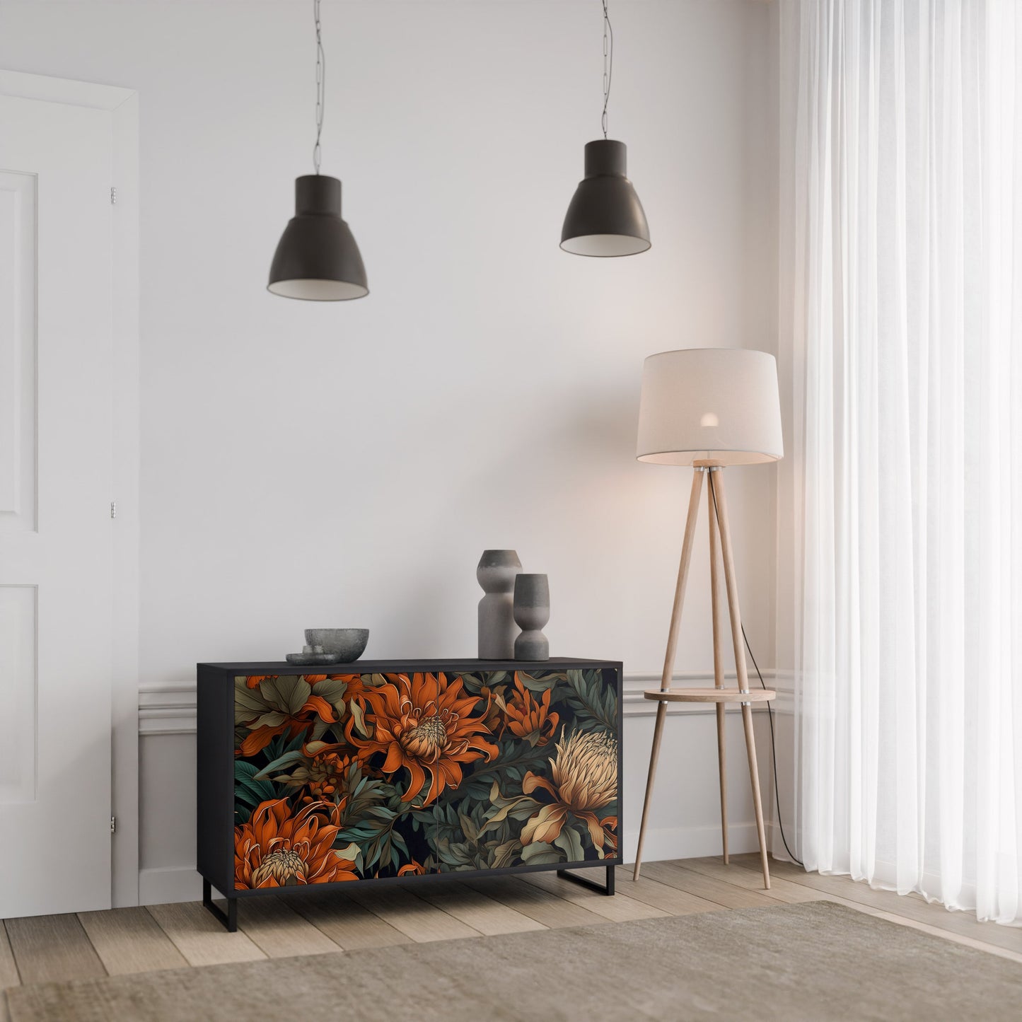 Credenza a 2 ante DAWN BLOOM in finitura nera