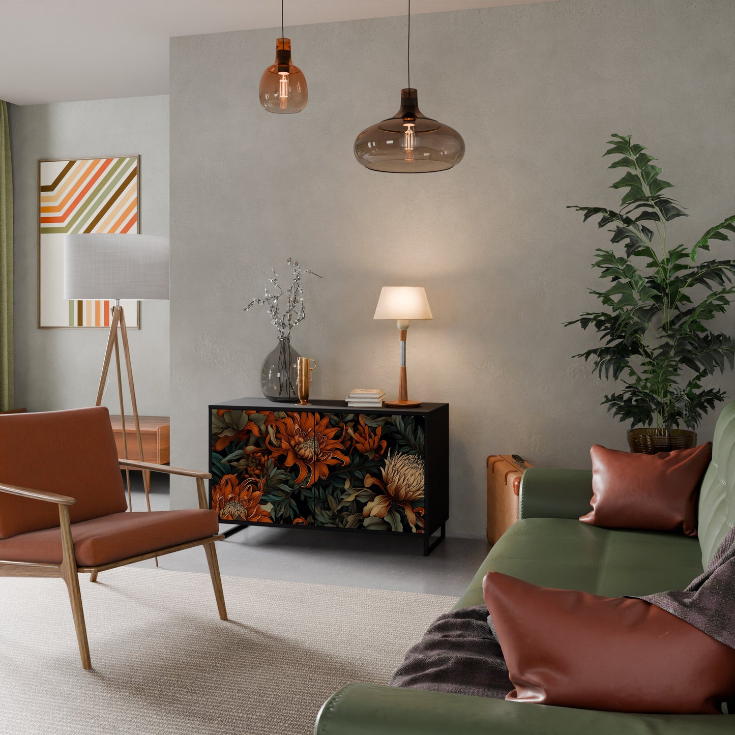 Credenza a 2 ante DAWN BLOOM in finitura nera