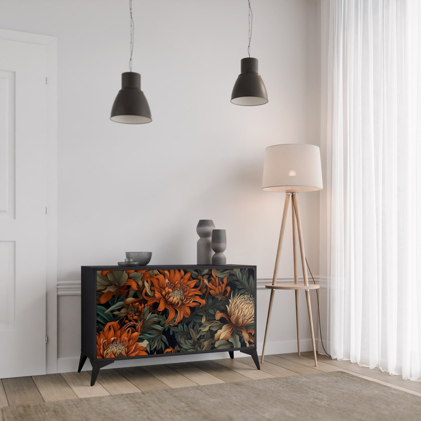 Credenza a 2 ante DAWN BLOOM in finitura nera