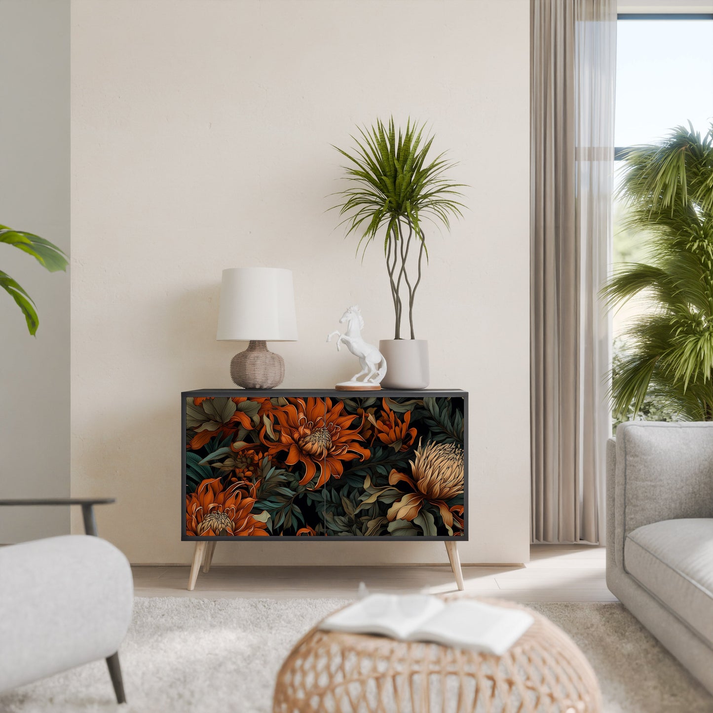 Credenza a 2 ante DAWN BLOOM in finitura nera