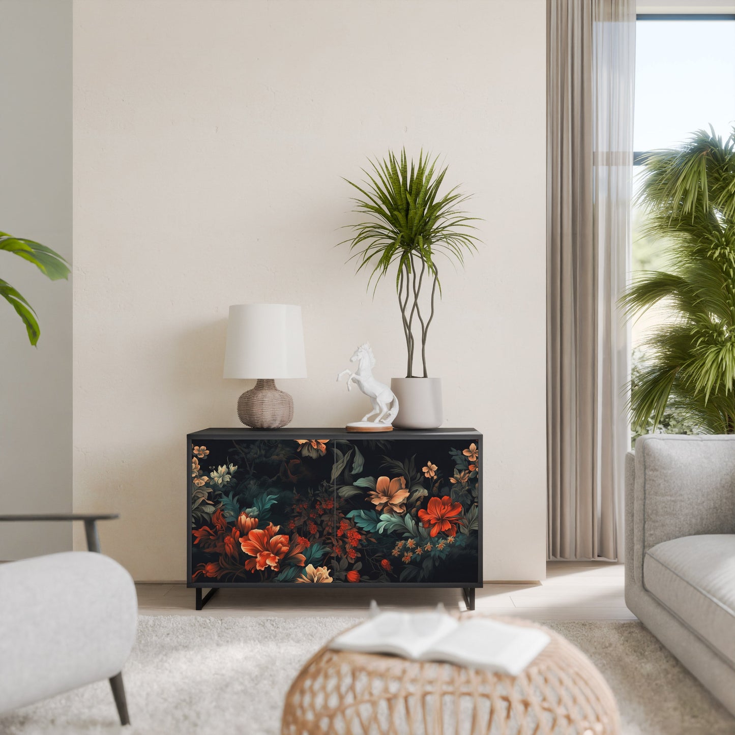 Credenza a 2 ante IMAGINARY BLOSSOM in finitura nera