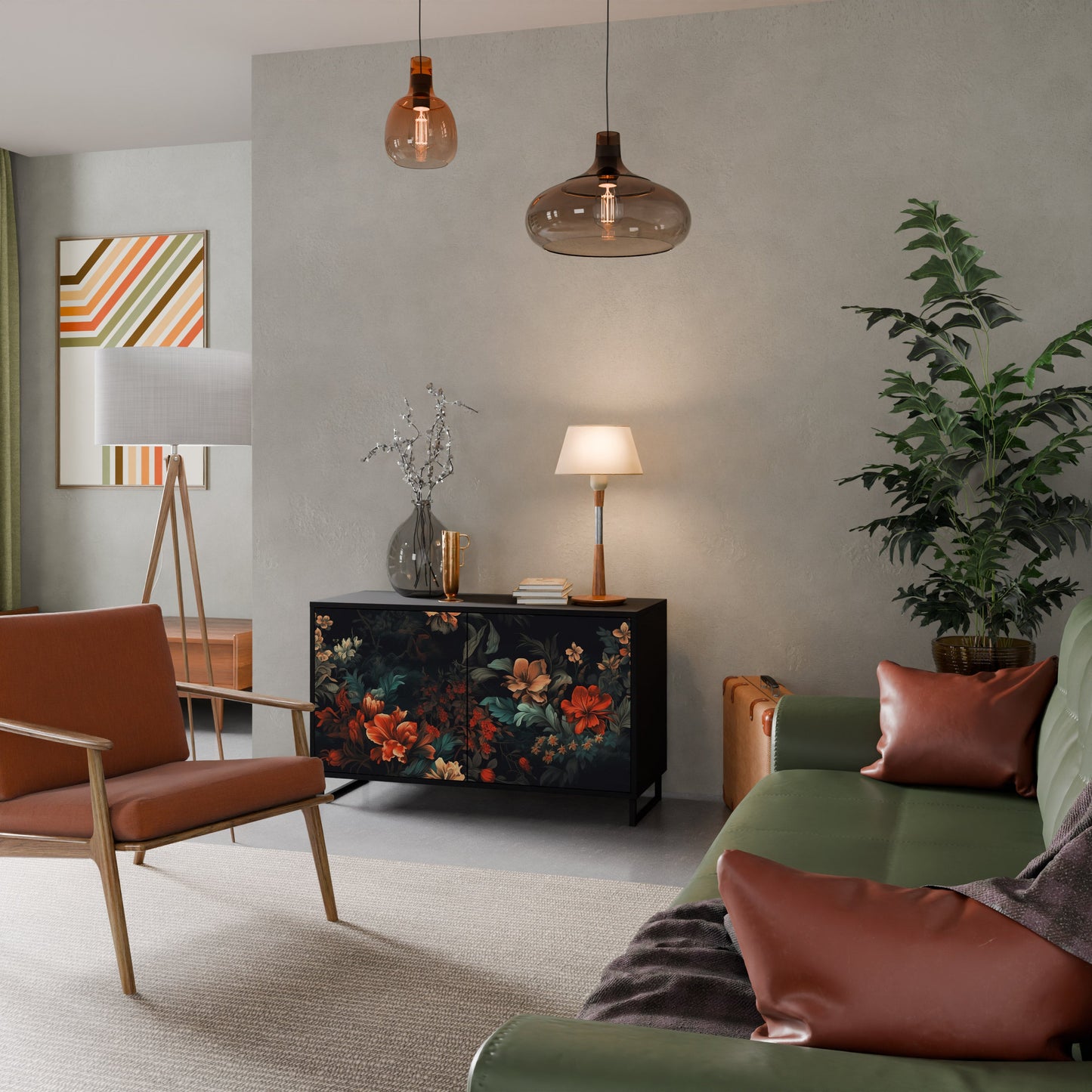 Credenza a 2 ante IMAGINARY BLOSSOM in finitura nera