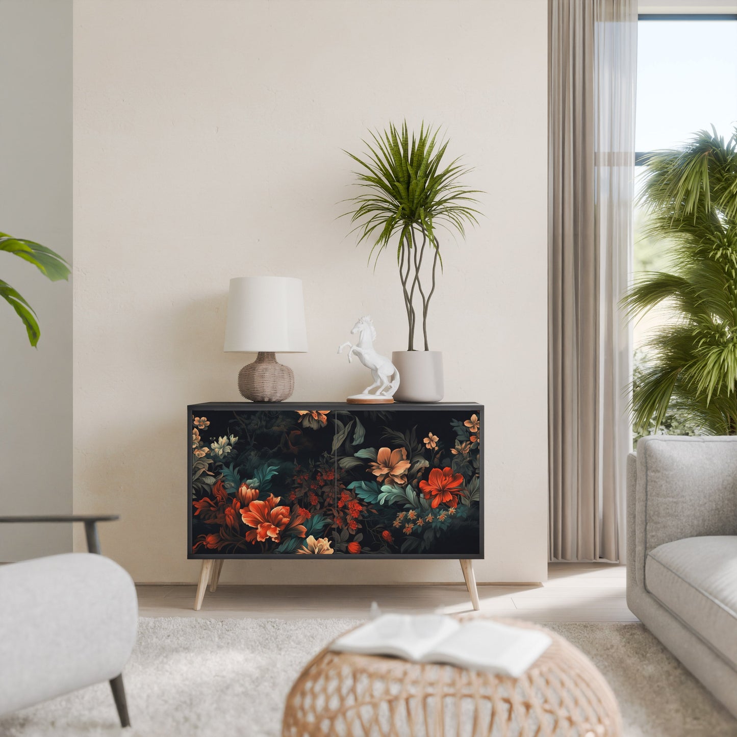 Credenza a 2 ante IMAGINARY BLOSSOM in finitura nera