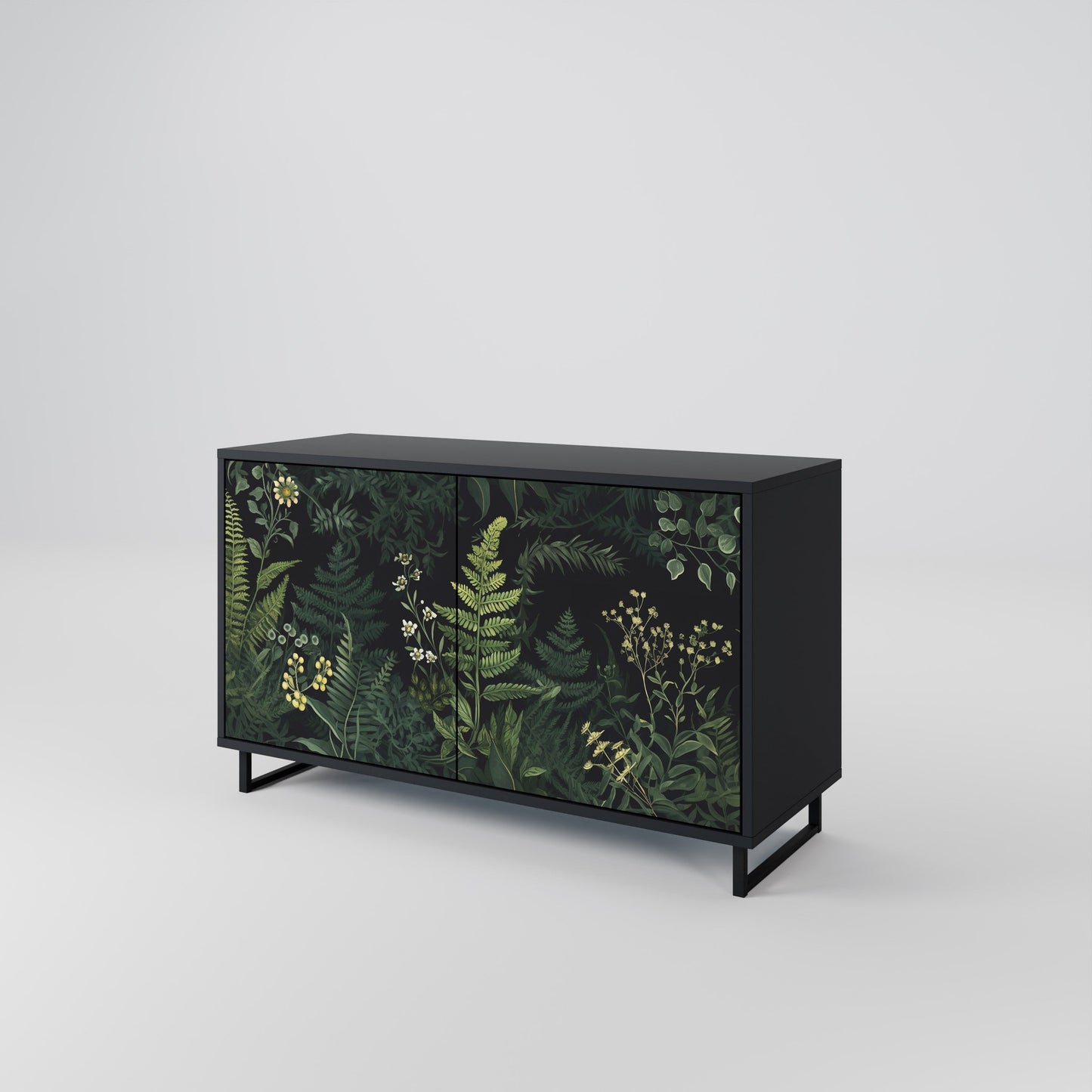Credenza a 2 ante FERN FLOWERS in finitura nera