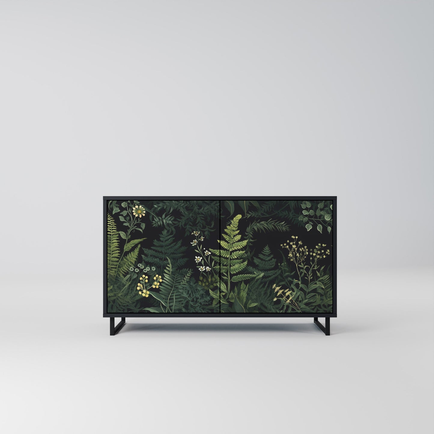 Credenza a 2 ante FERN FLOWERS in finitura nera
