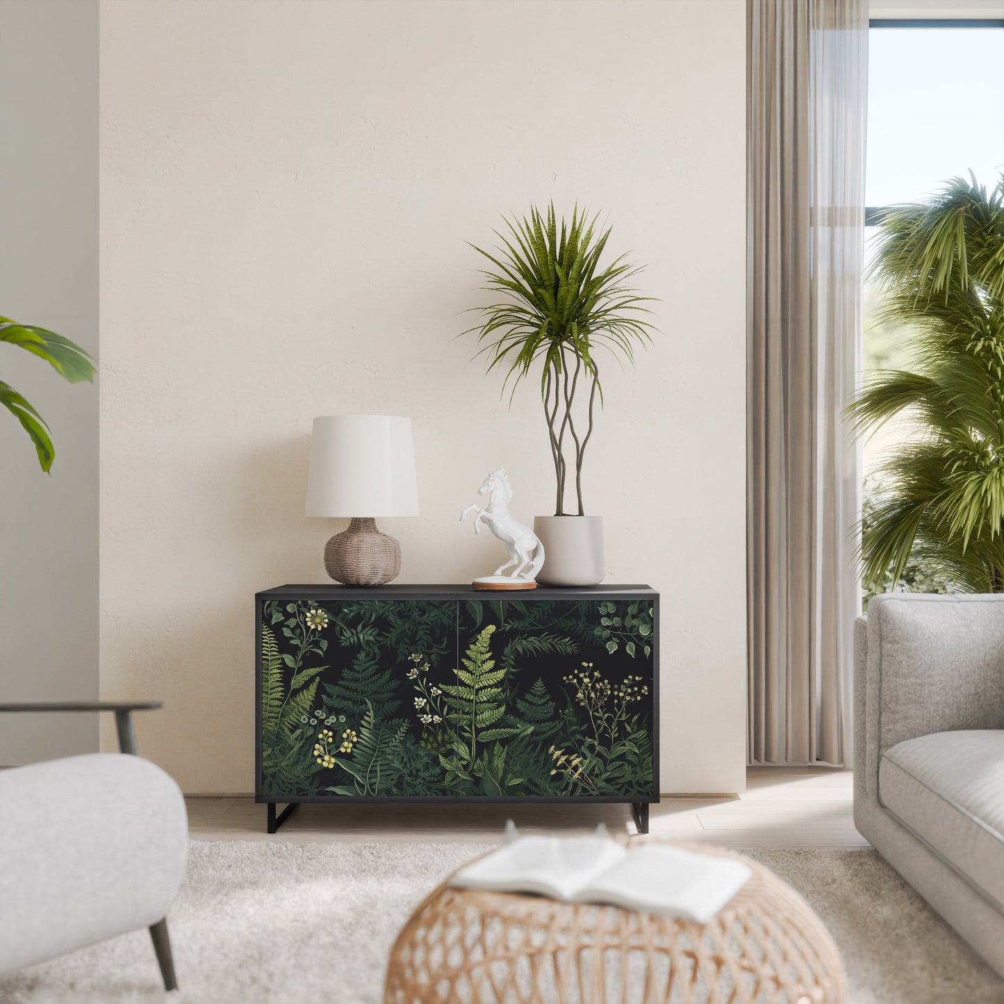 Credenza a 2 ante FERN FLOWERS in finitura nera