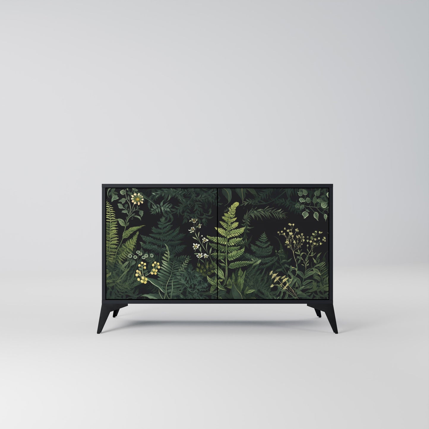 Credenza a 2 ante FERN FLOWERS in finitura nera