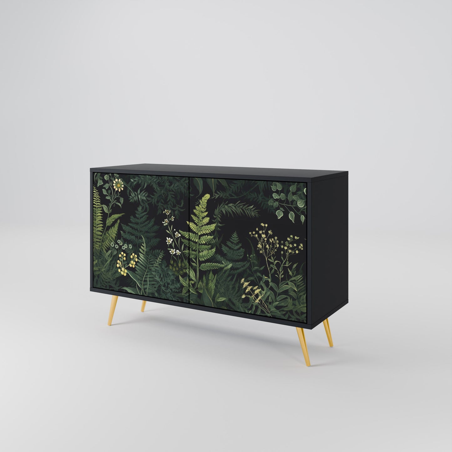 Credenza a 2 ante FERN FLOWERS in finitura nera