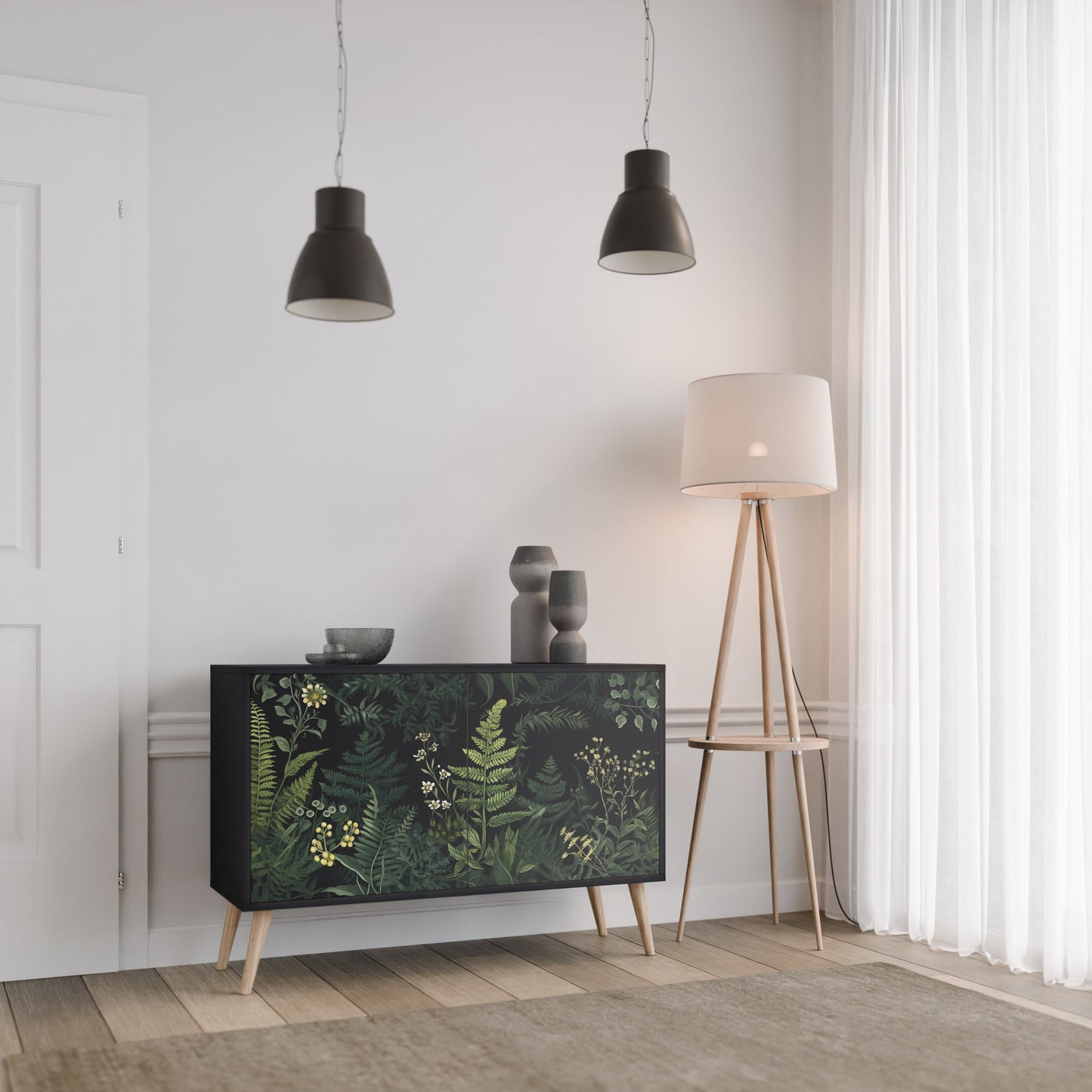 Credenza a 2 ante FERN FLOWERS in finitura nera