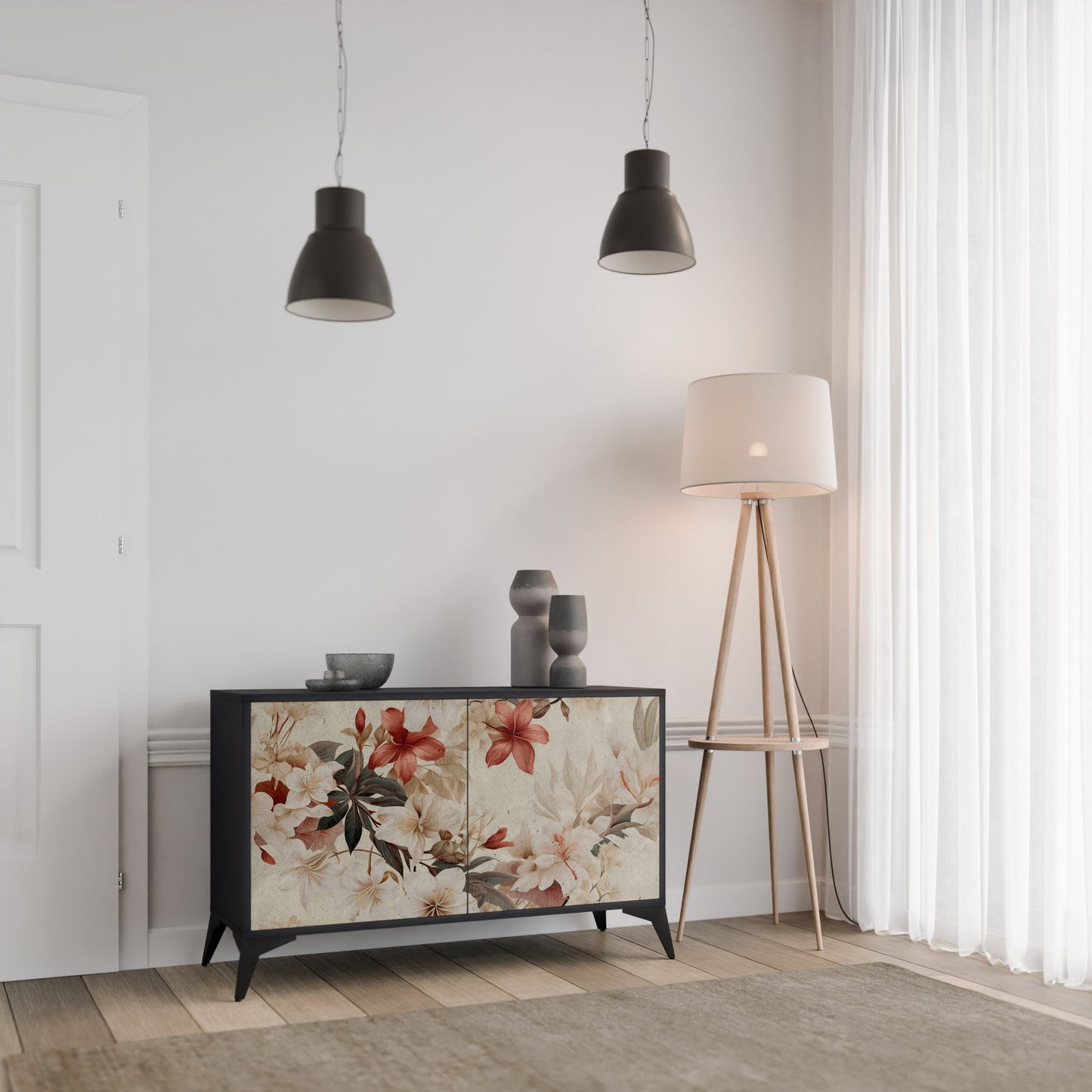 Credenza a 2 ante PETAL HARMONY in finitura nera