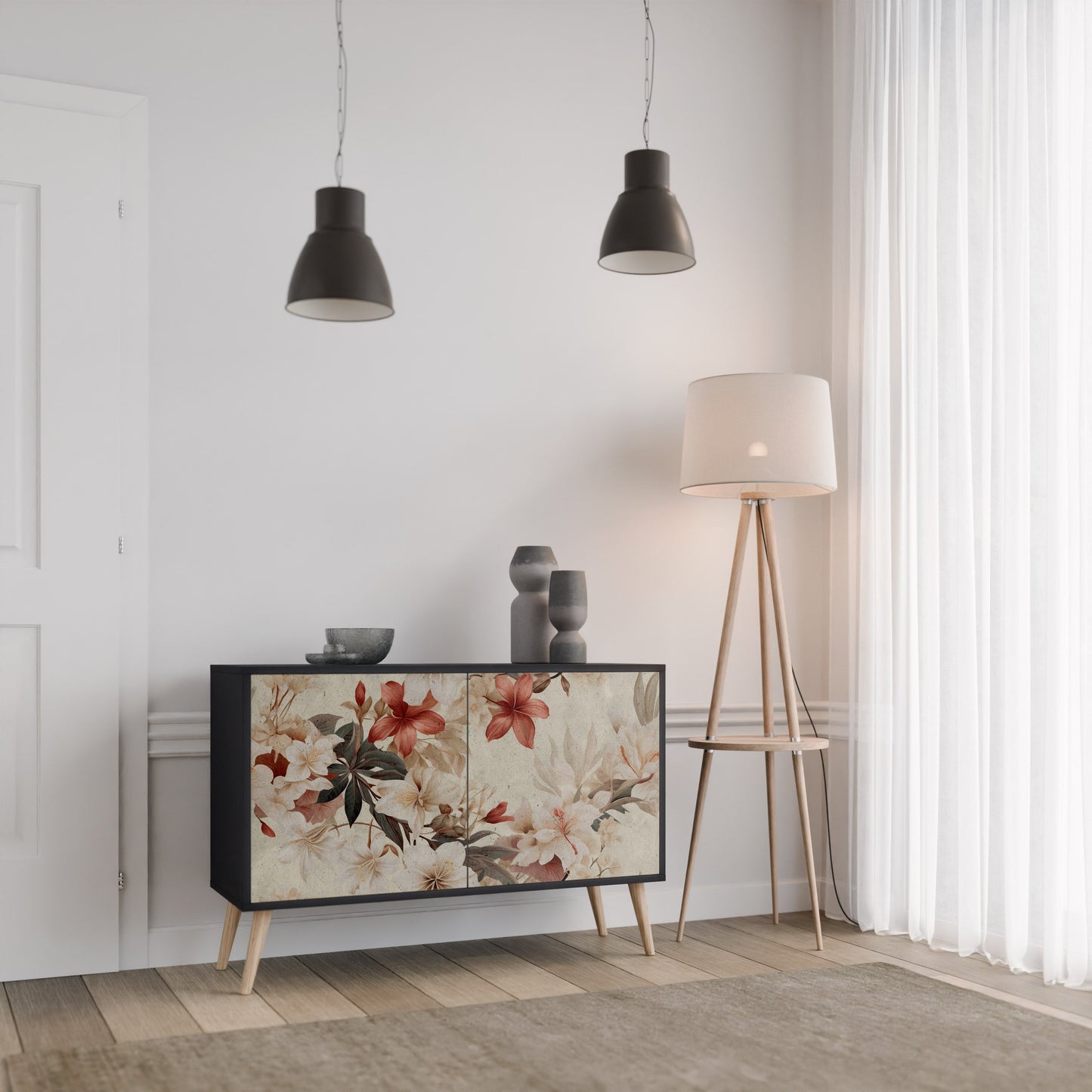 Credenza a 2 ante PETAL HARMONY in finitura nera