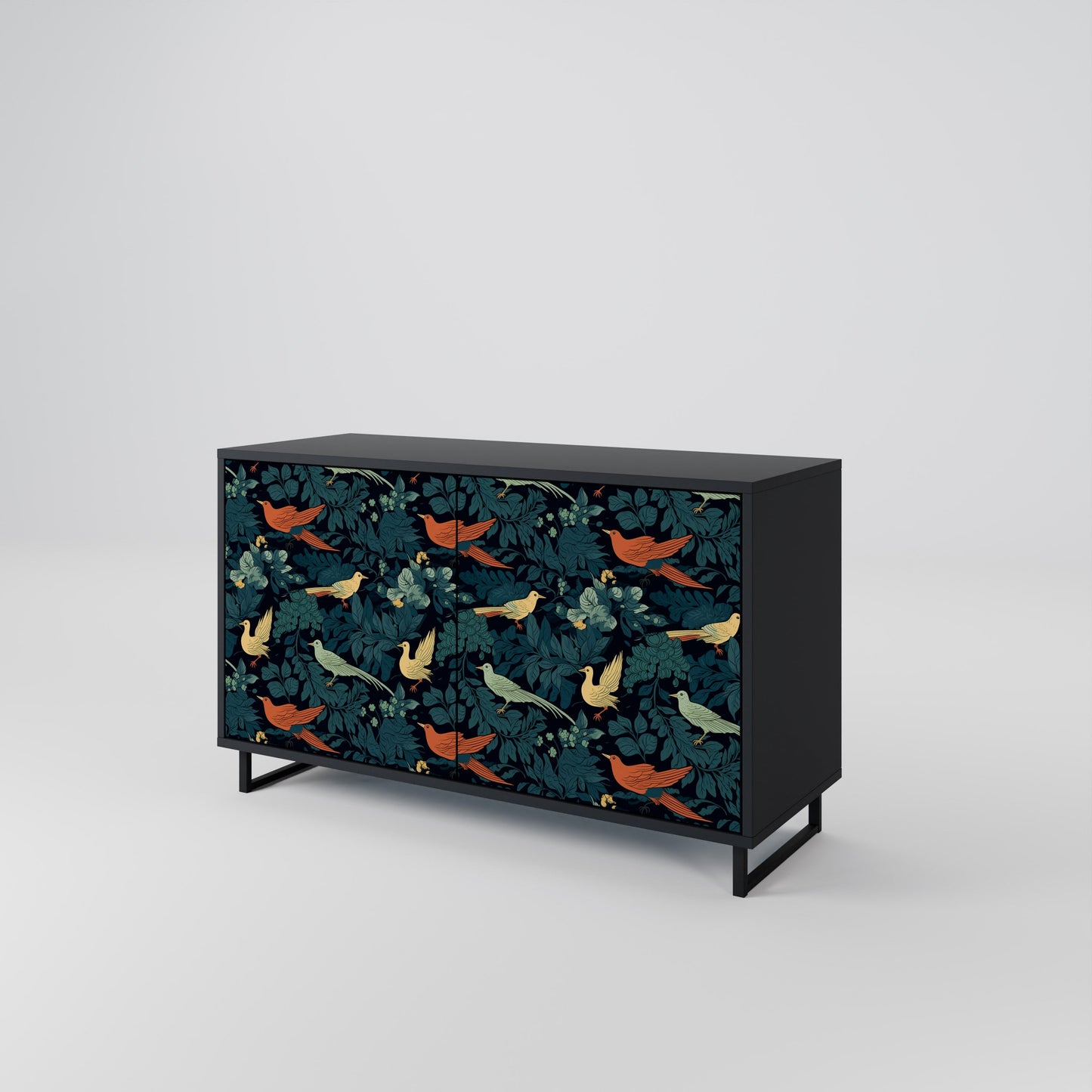Credenza a 2 ante FOWL ORNAMENT in finitura nera