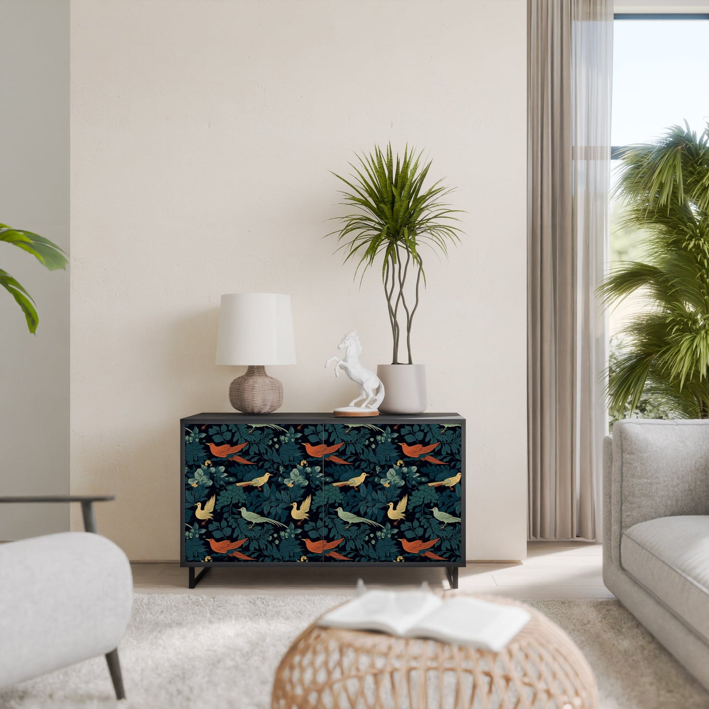Credenza a 2 ante FOWL ORNAMENT in finitura nera