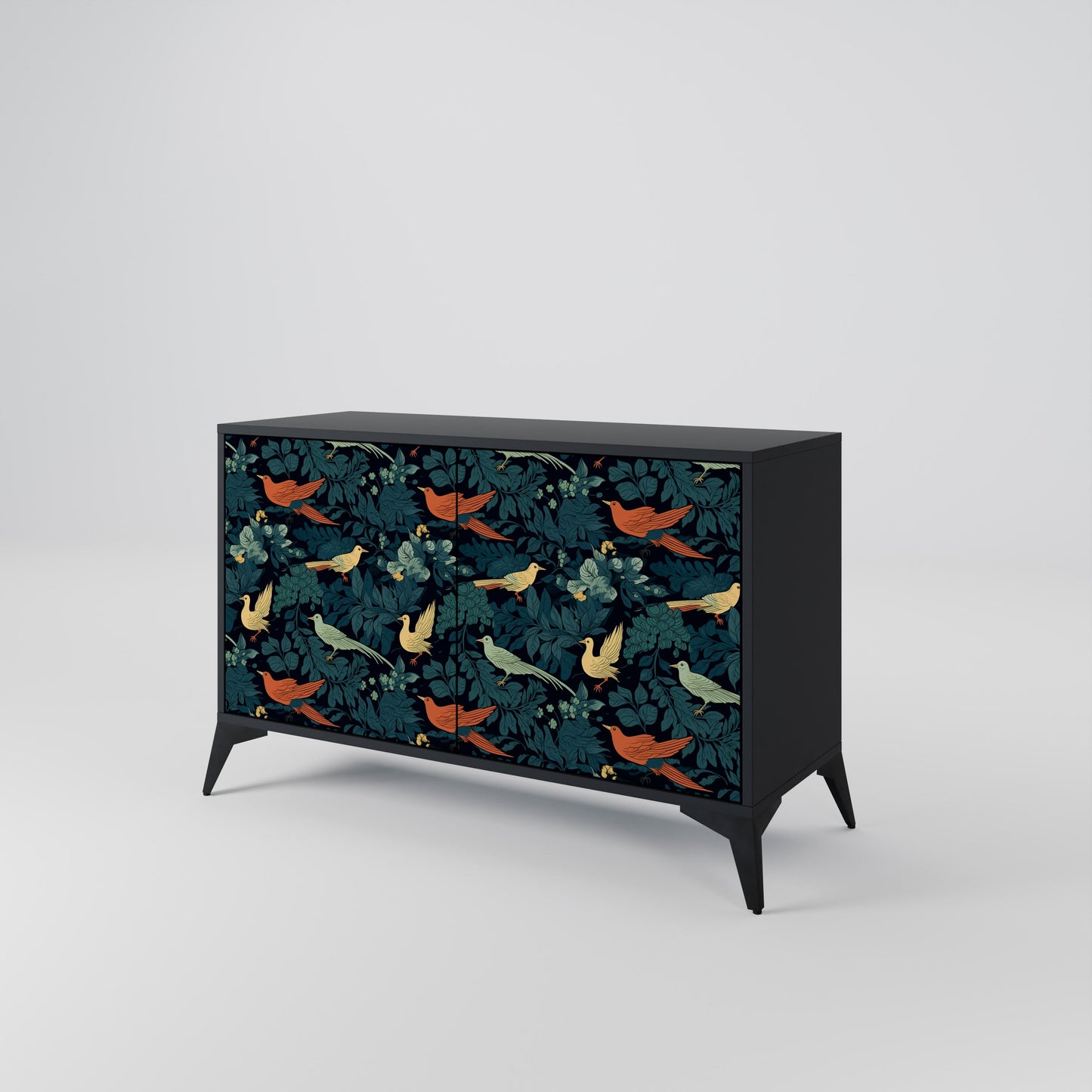 Credenza a 2 ante FOWL ORNAMENT in finitura nera