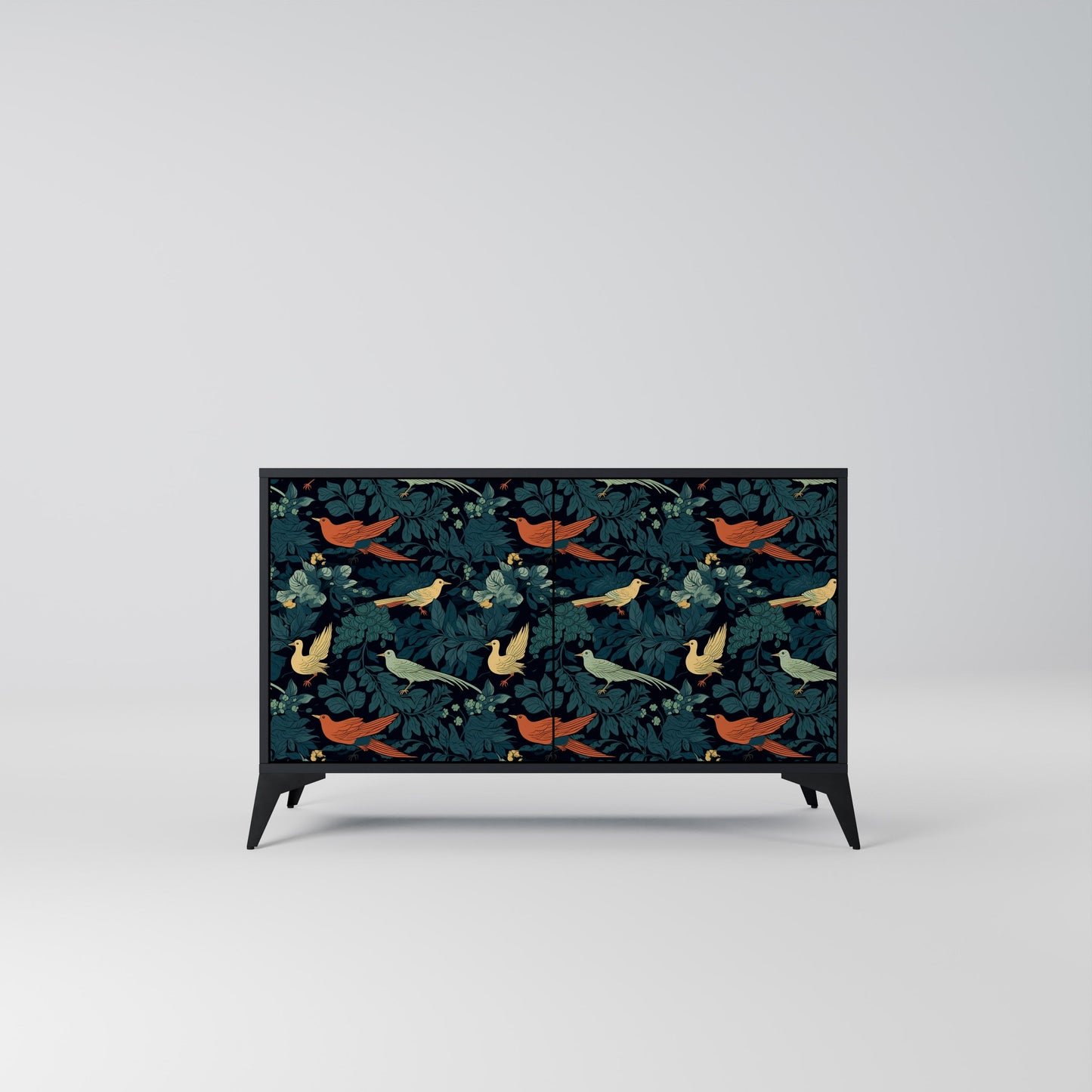 Credenza a 2 ante FOWL ORNAMENT in finitura nera