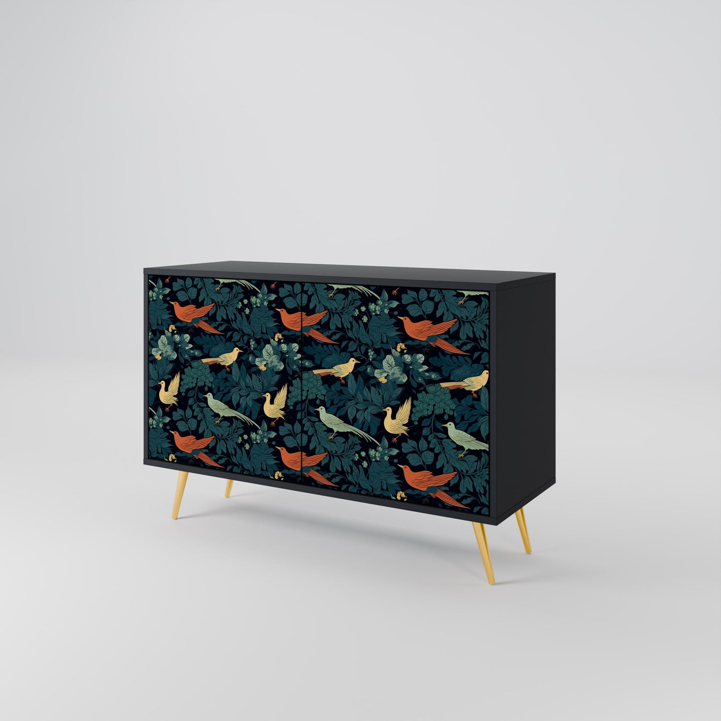 Credenza a 2 ante FOWL ORNAMENT in finitura nera