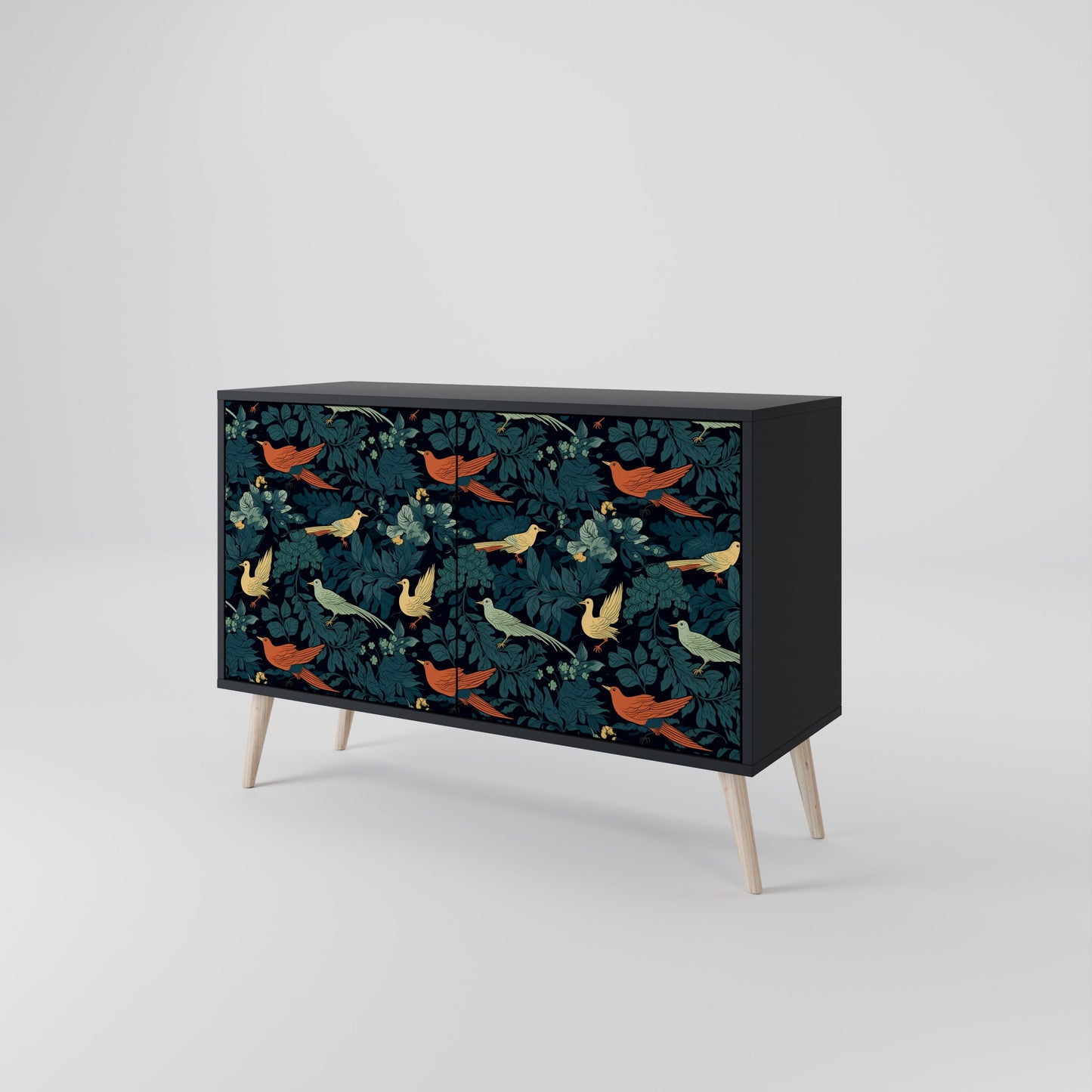 Credenza a 2 ante FOWL ORNAMENT in finitura nera
