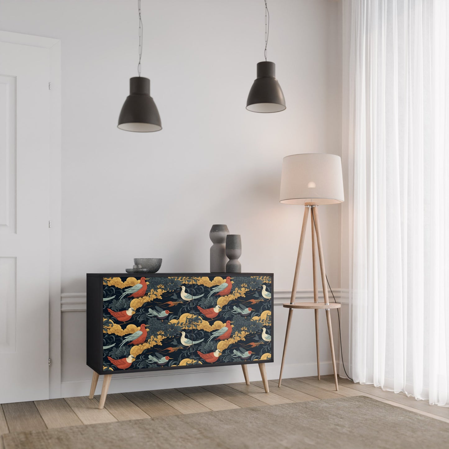 Credenza a 2 ante FOWLY DAZE in finitura nera