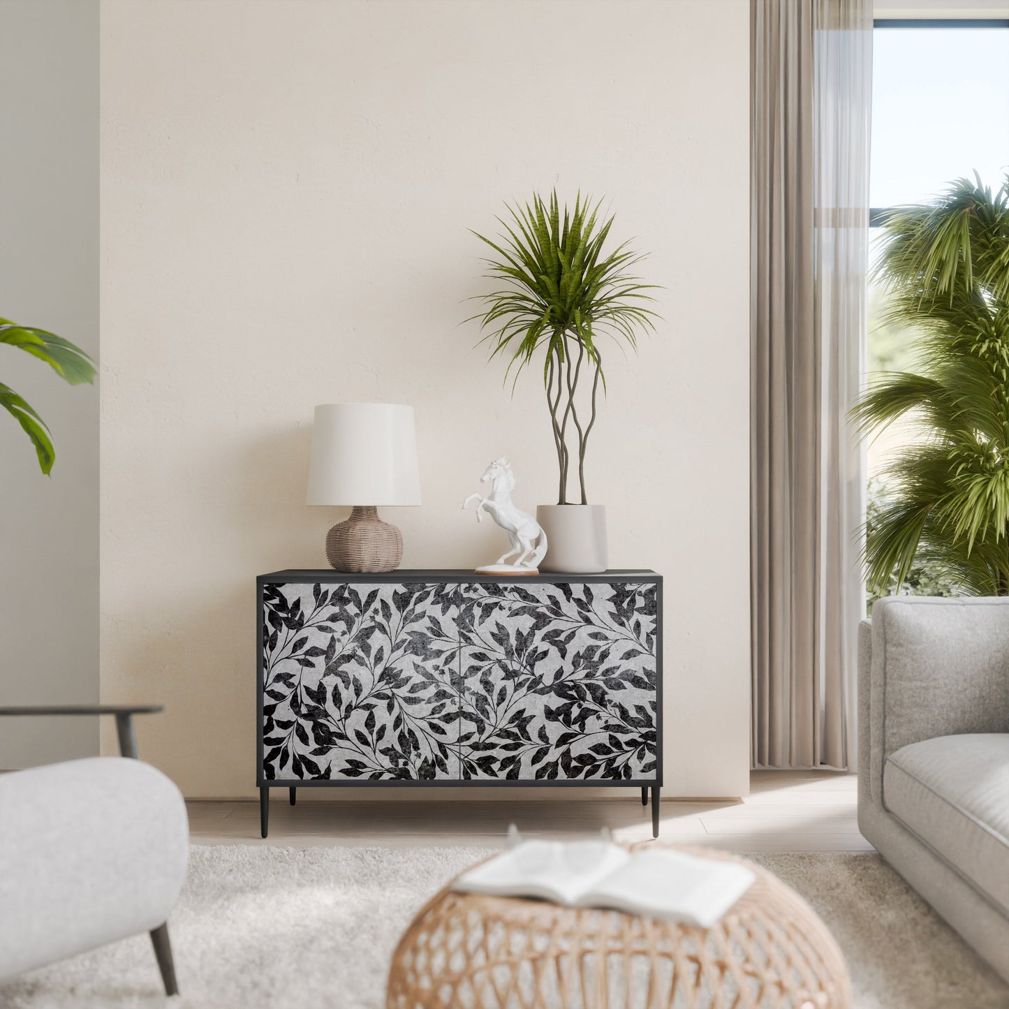 Credenza CHARCOAL SPROUT a 2 ante con finitura nera