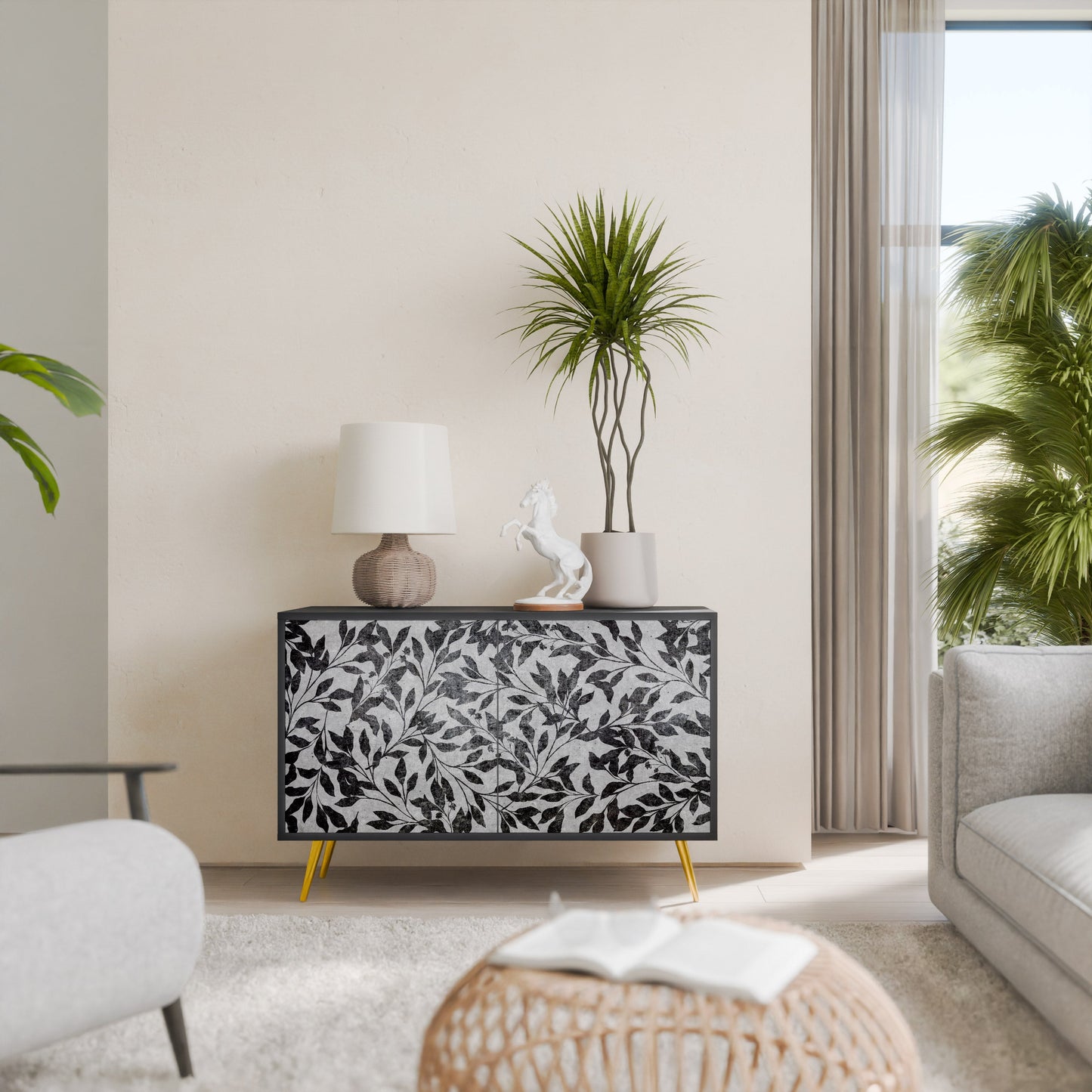 Credenza CHARCOAL SPROUT a 2 ante con finitura nera