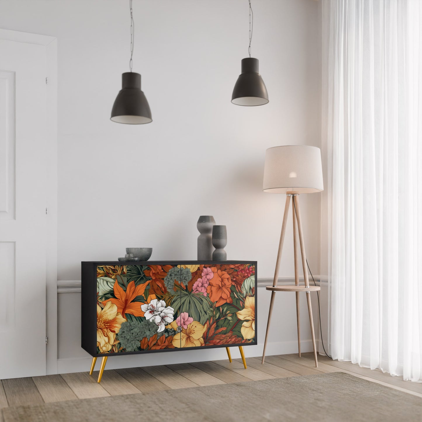 Credenza RADIANT FLORA a 2 ante in finitura nera