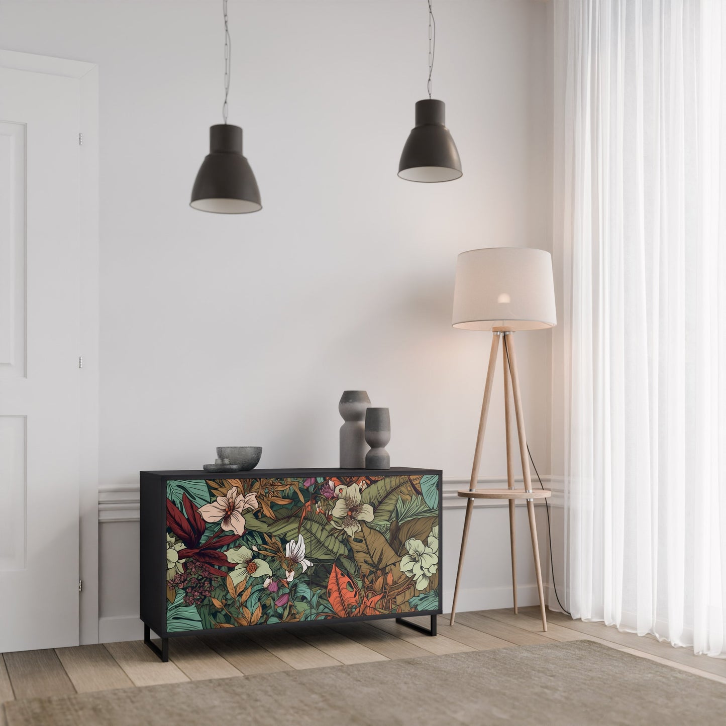 Credenza BOTANICAL EMERGENCE a 2 ante in finitura nera