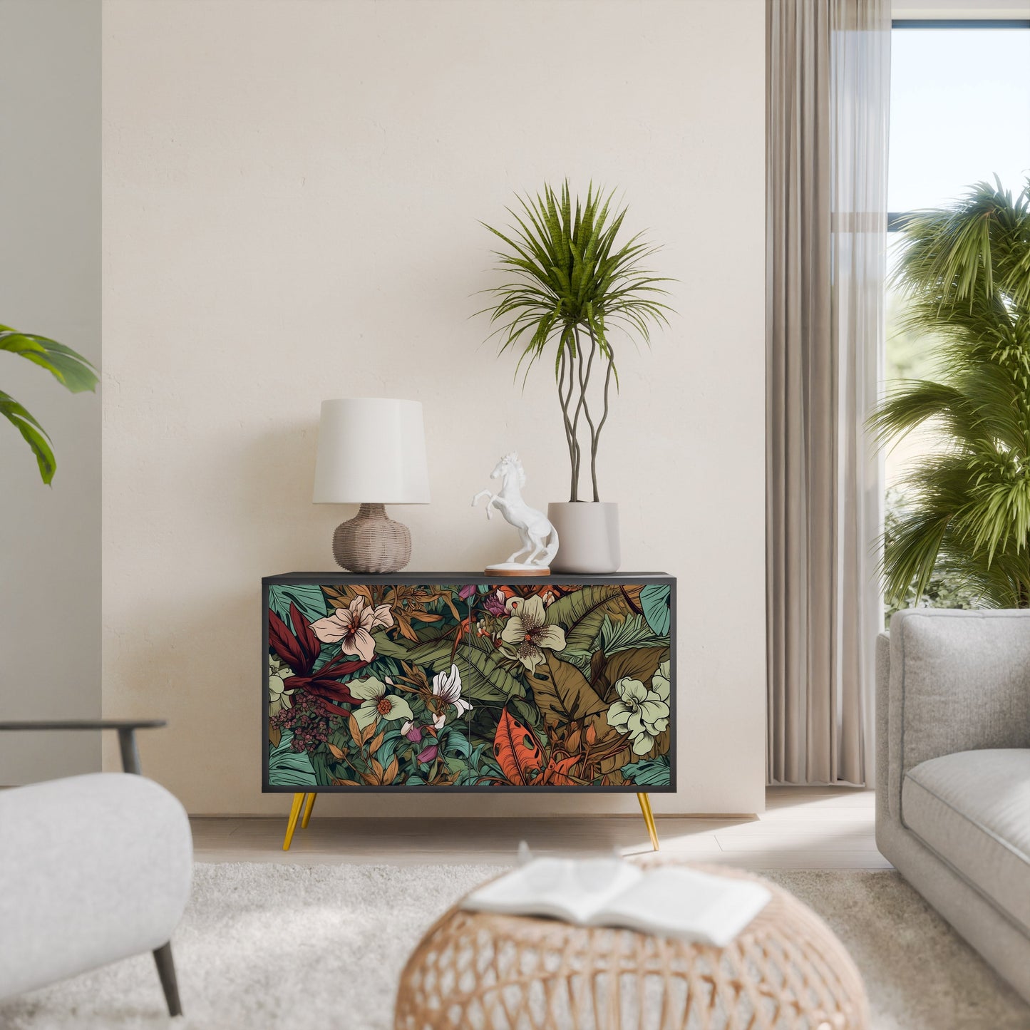 Credenza BOTANICAL EMERGENCE a 2 ante in finitura nera