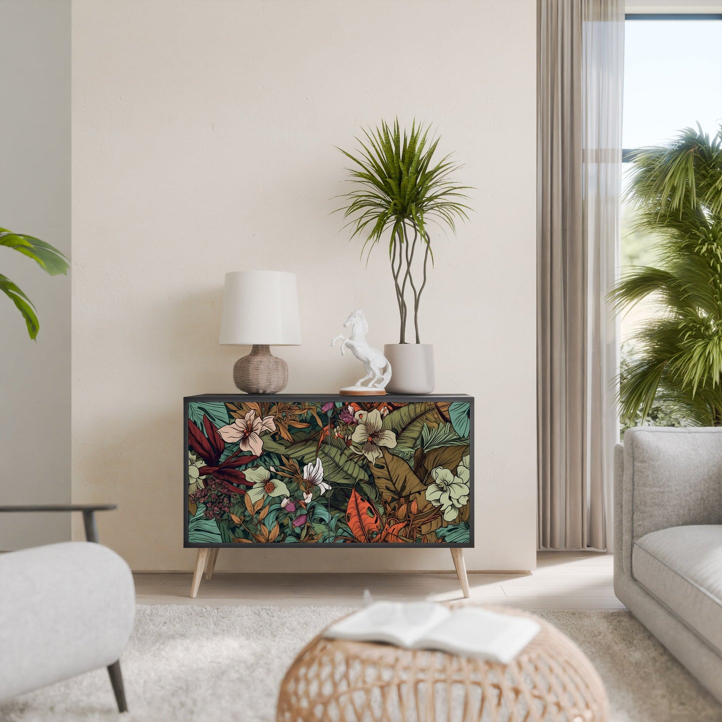 Credenza BOTANICAL EMERGENCE a 2 ante in finitura nera